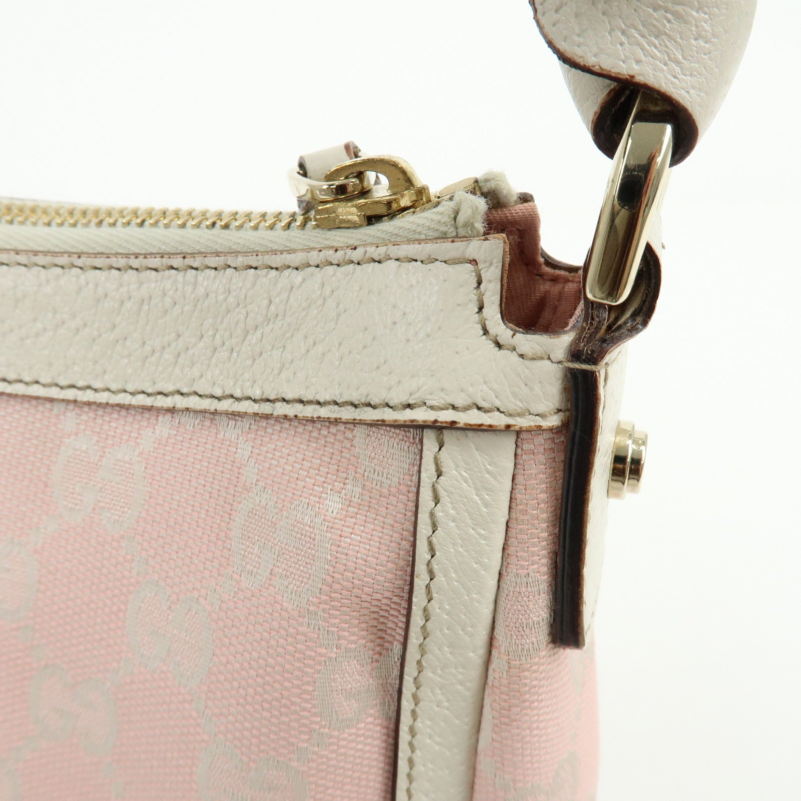 GUCCI GG Canvas Leather Shoulder Bag Hand Bag Pink White 146244