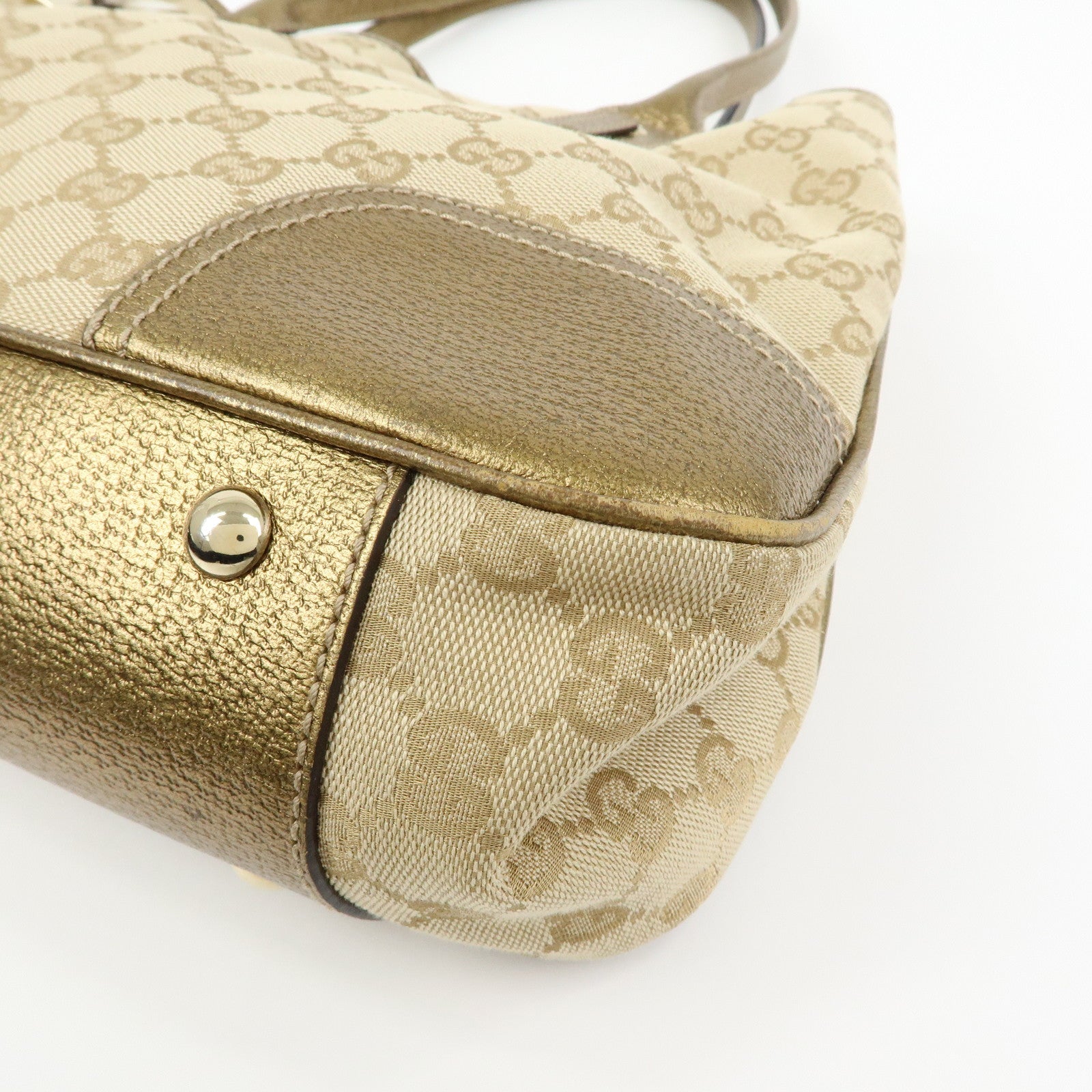 GUCCI Princy GG Canvas Leather Tote Shoulder Bag Beige Gold 163805