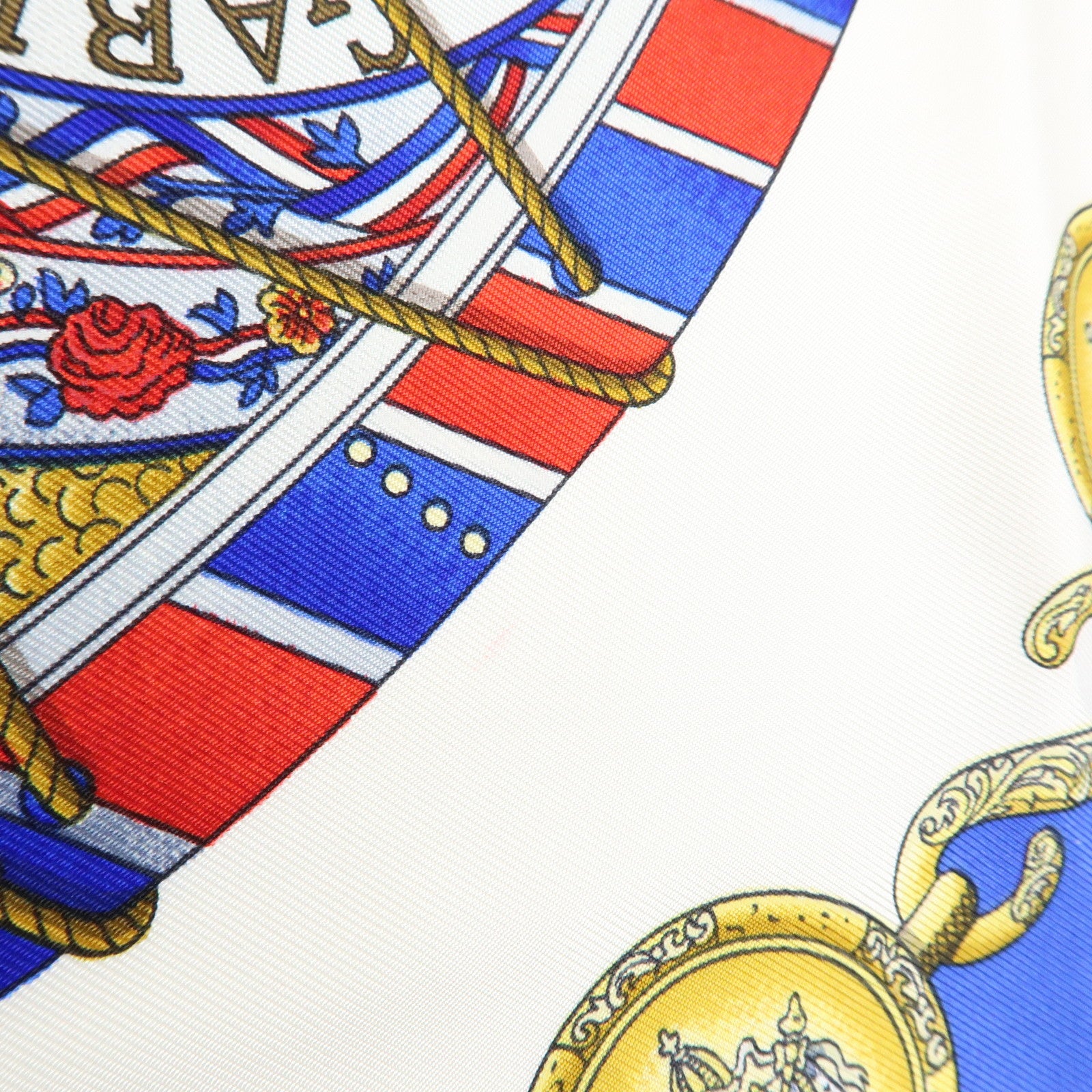 HERMES Carre 90 Silk 100% Scarf LES TAMBOURS Drum Print Navy Gold