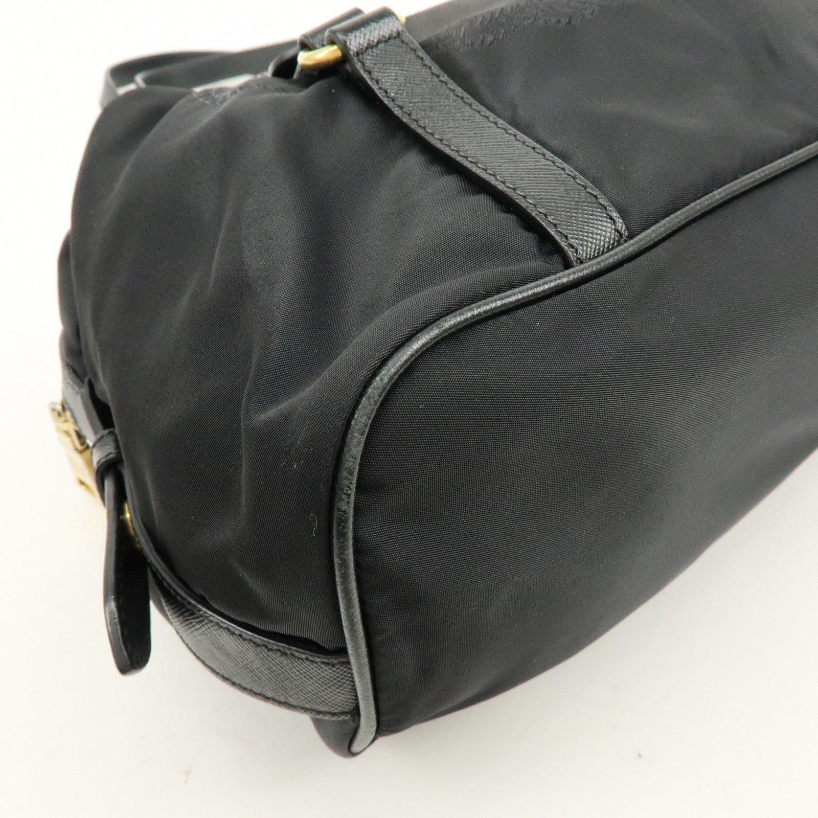 PRADA Logo Nylon Leather Boston Bag Shoulder Bag Black BL0600