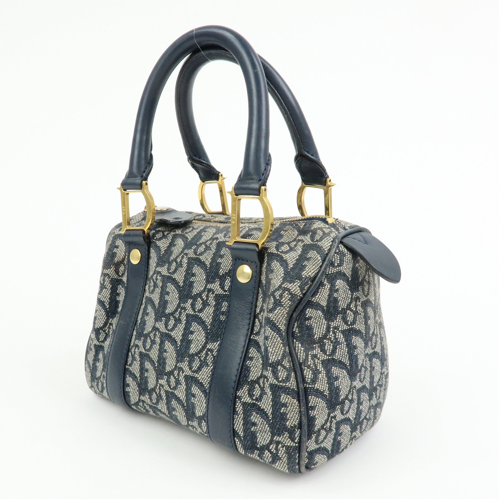 Christian Dior Trotter Jacguard Leather Mini Boston Bag Navy