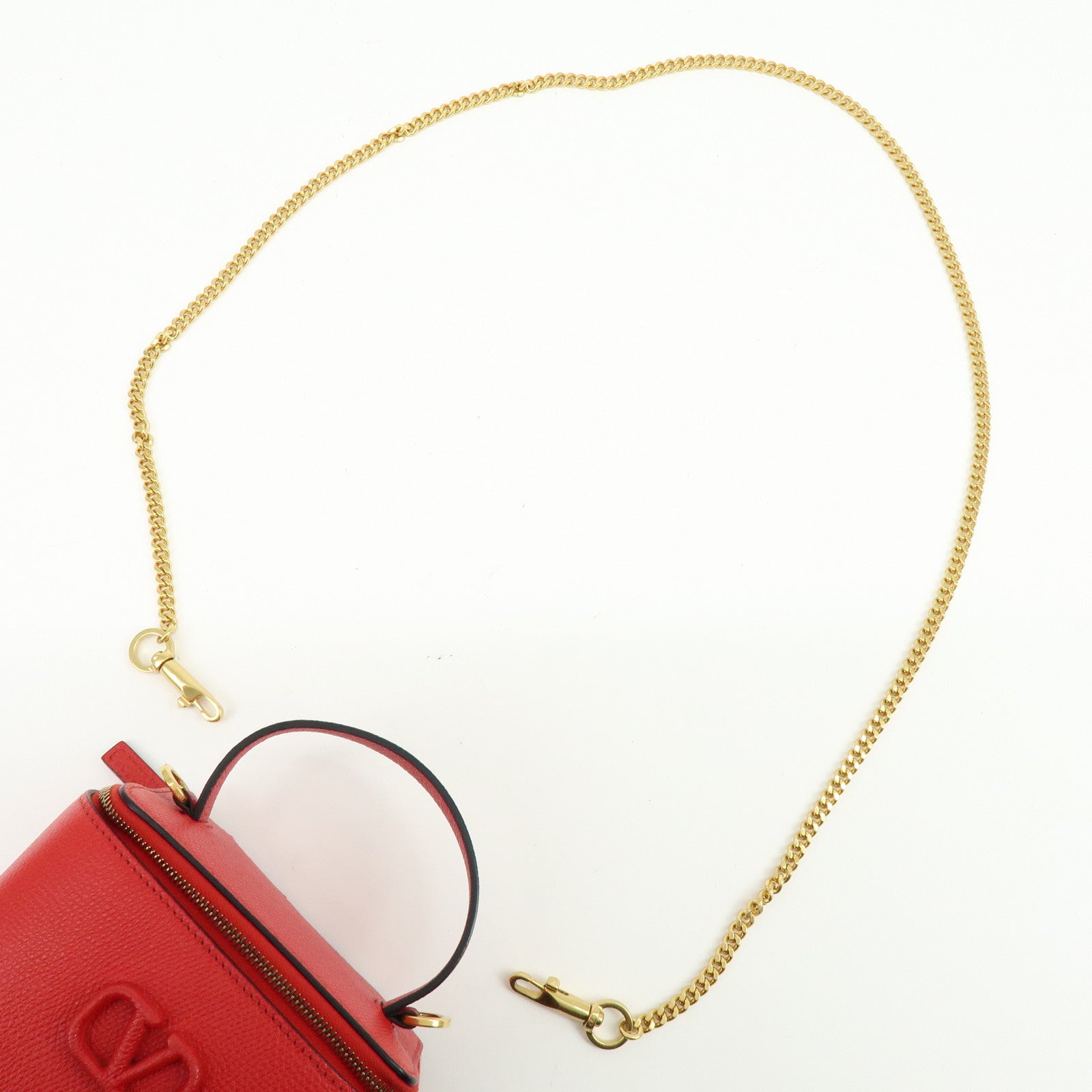 VALENTINO V Logo Leather 2Way Mini Hand Bag Chain Vanity Bag Red