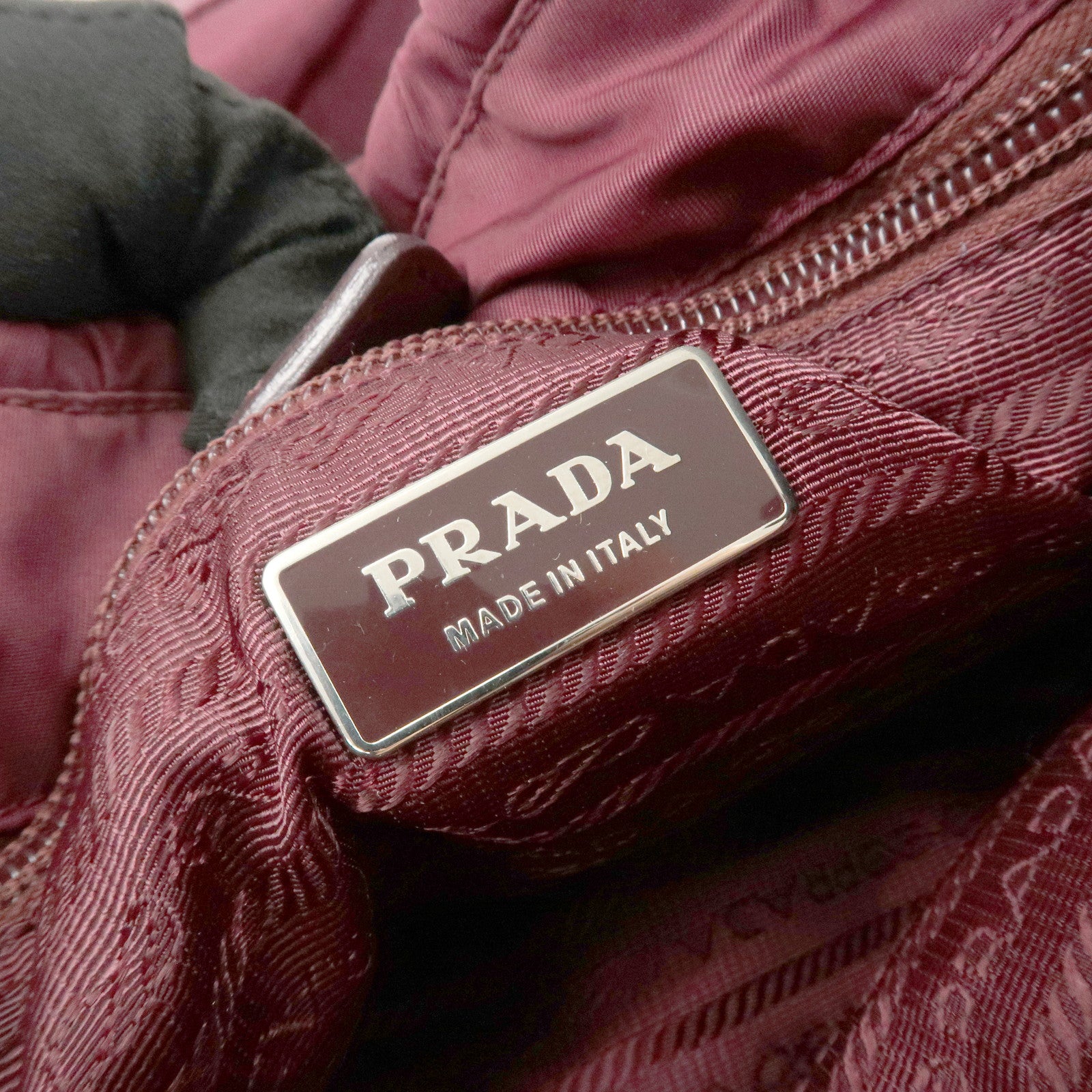 PRADA Triangle Nylon Leather Tote Bag Shoulder Bag Bordeaux