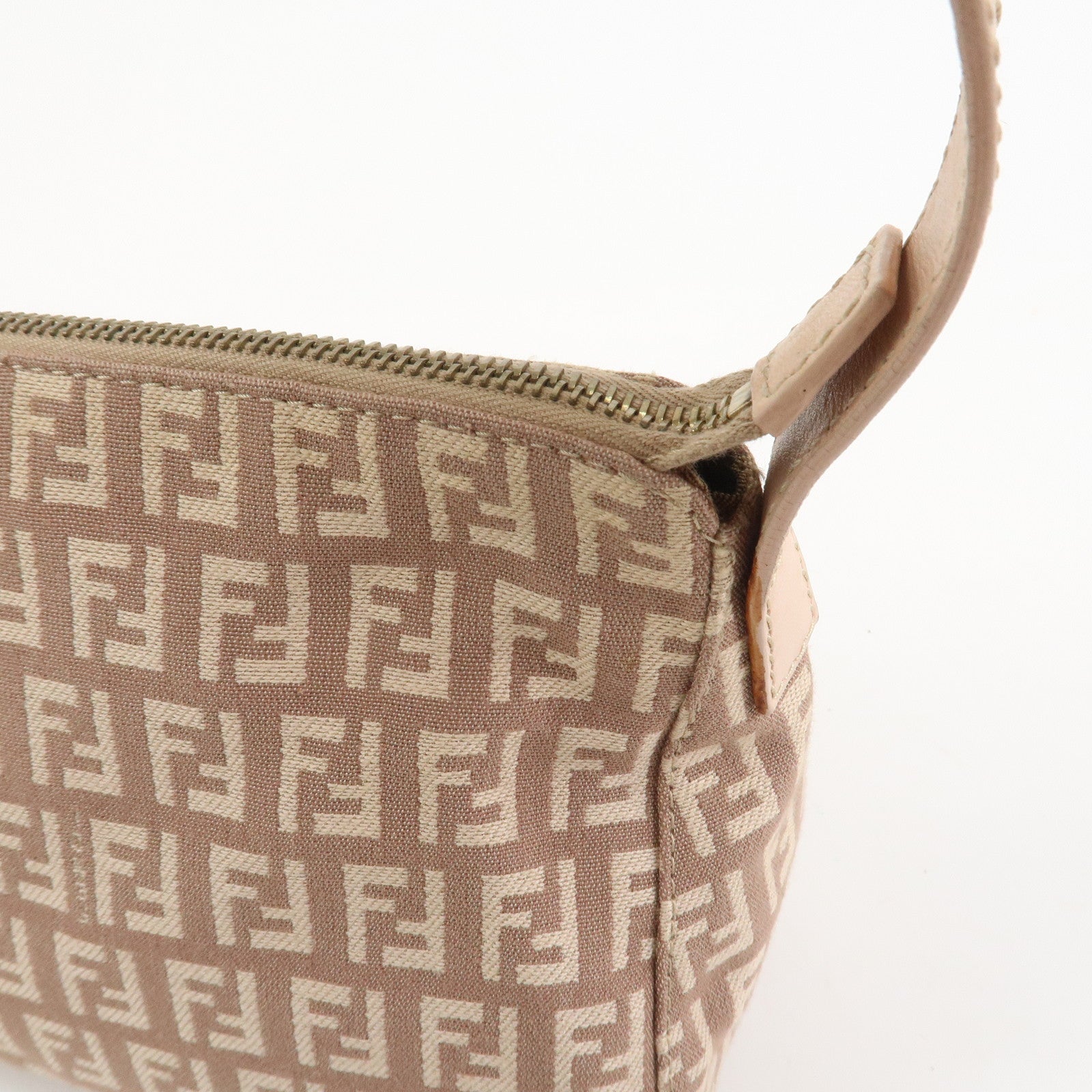 FENDI Zucchino Canvas Leather Shoulder Hand Bag Pink Beige 8BR444
