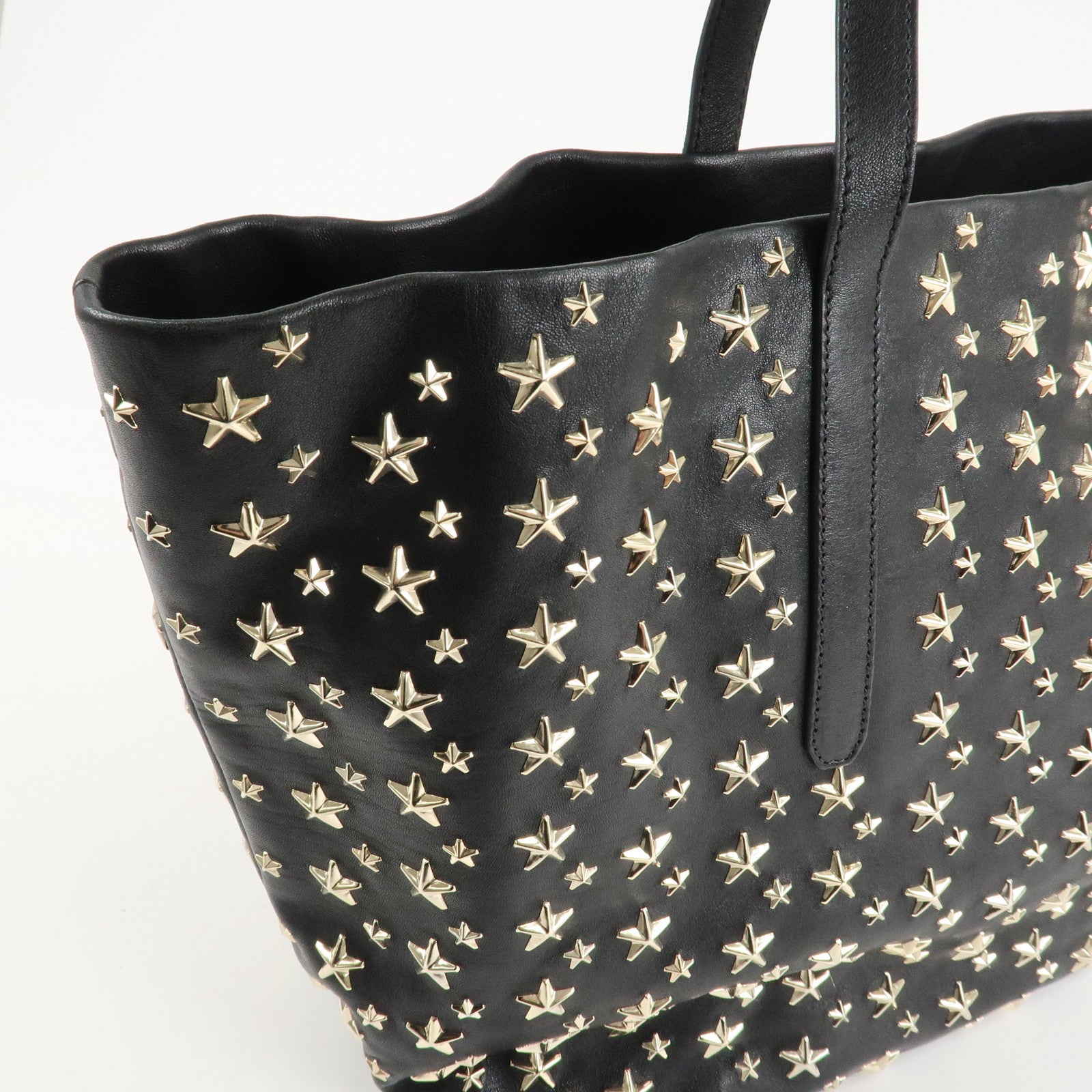 JIMMY CHOO Leather Star Studs Tote Bag Hand Bag Black Silver HDW Used