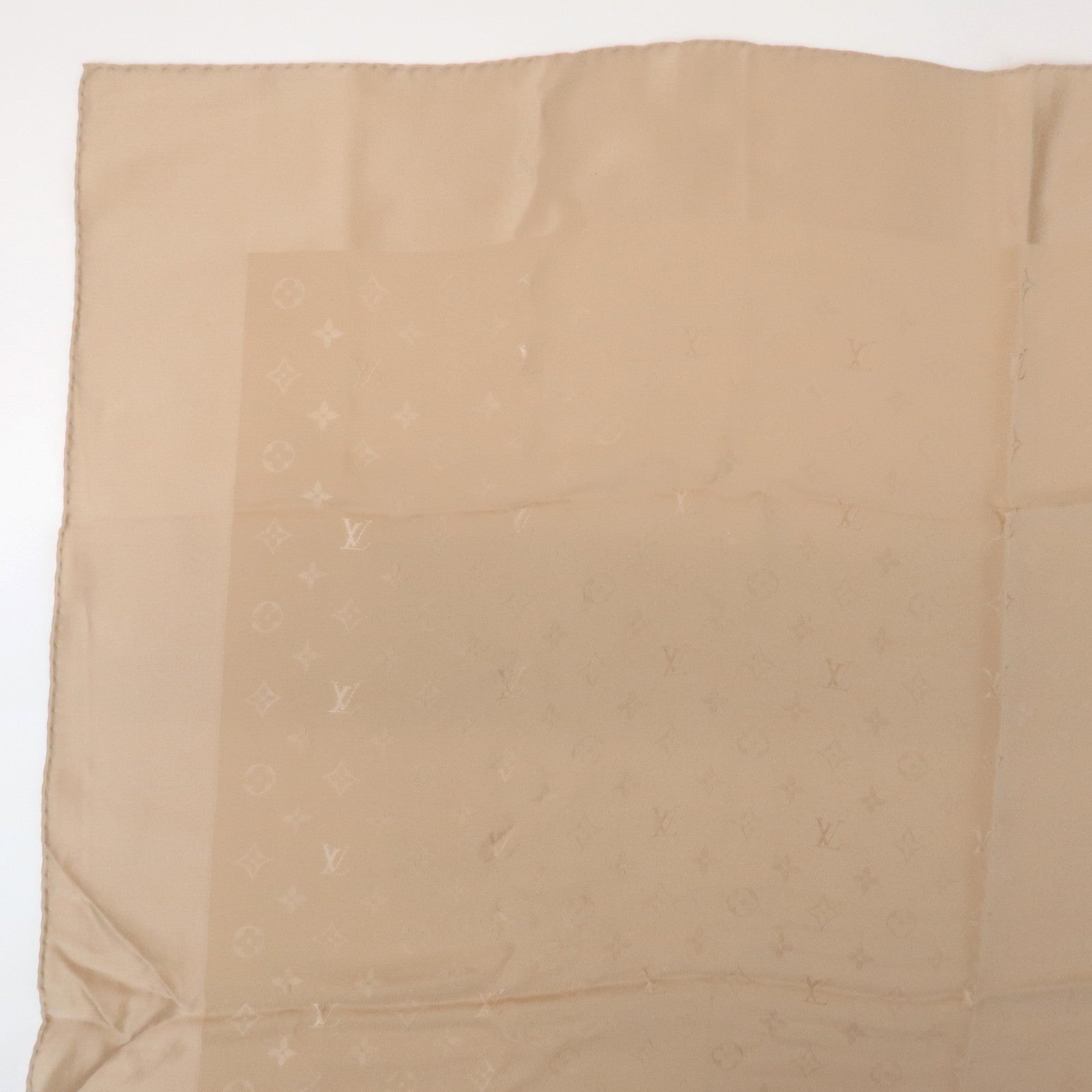 Louis Vuitton Monogram Carré Monaco Silk 100% Scarf Beige M71146