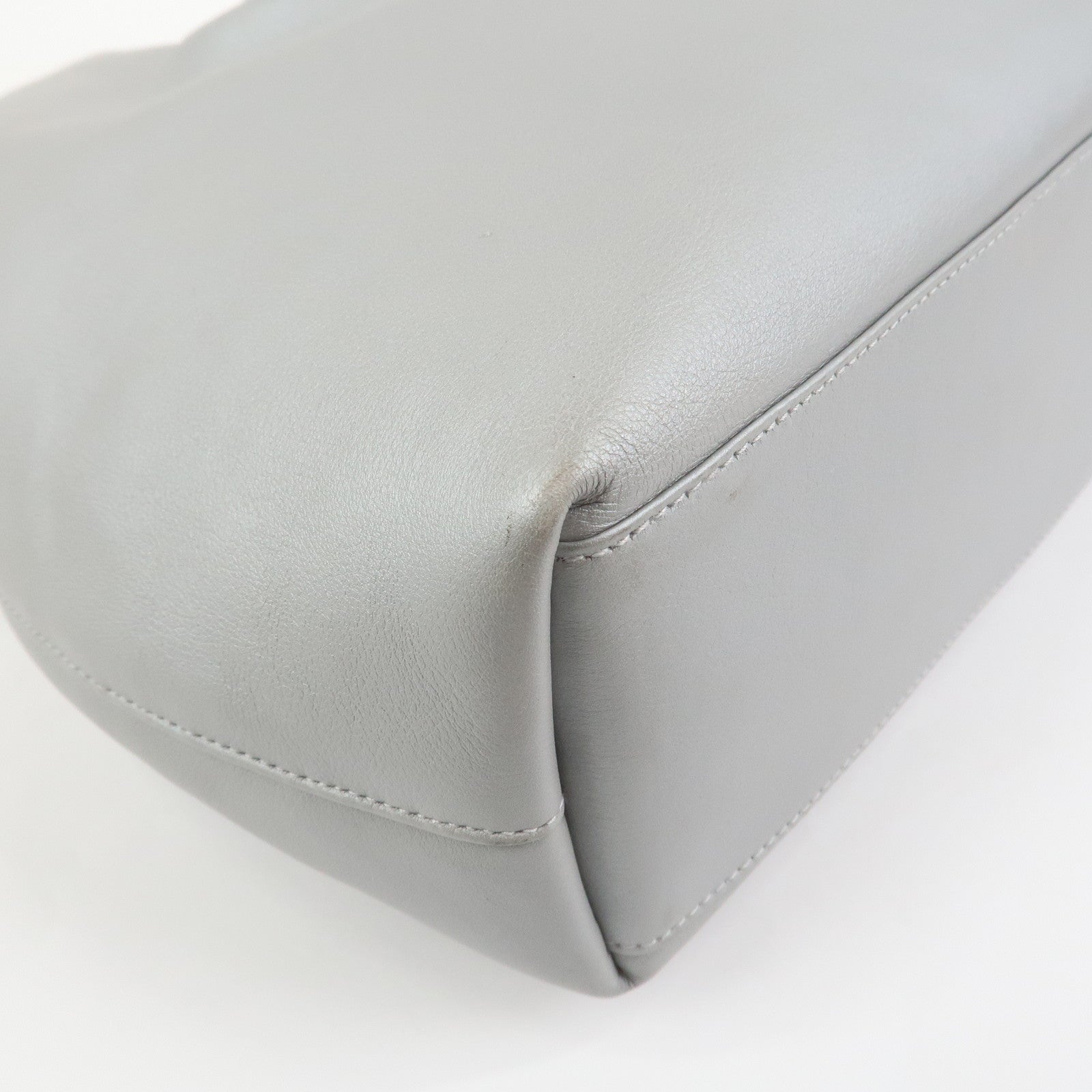 Christian Dior Maris Pearl Leather Hand Bag Silver Gray