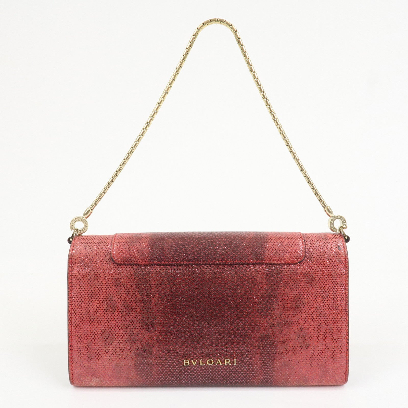 BVLGARI Serpenti Chain Strap Long Wallet Python Embossed Pink