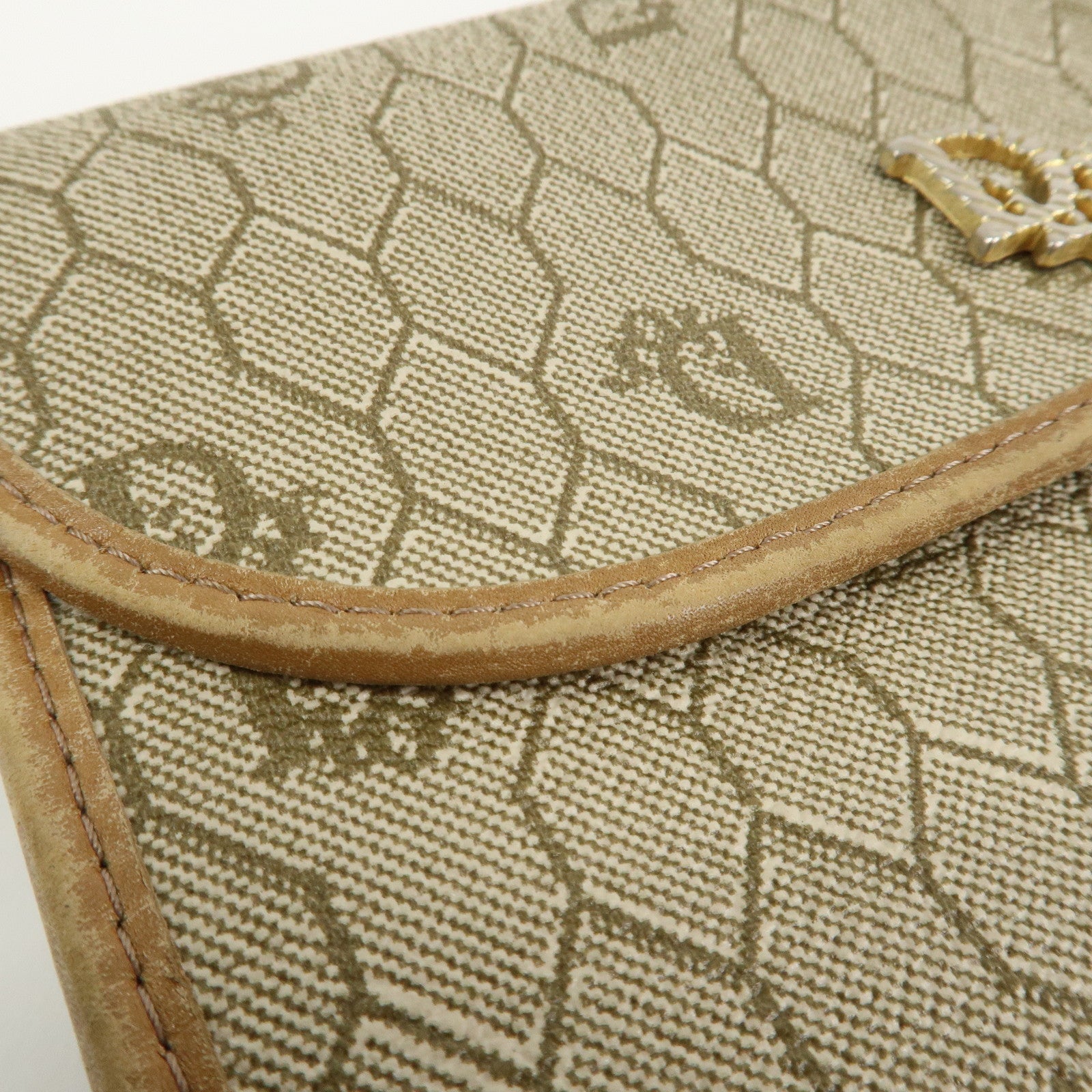Christian Dior Honeycomb PVC Leather Chain Shoulder Bag Beige