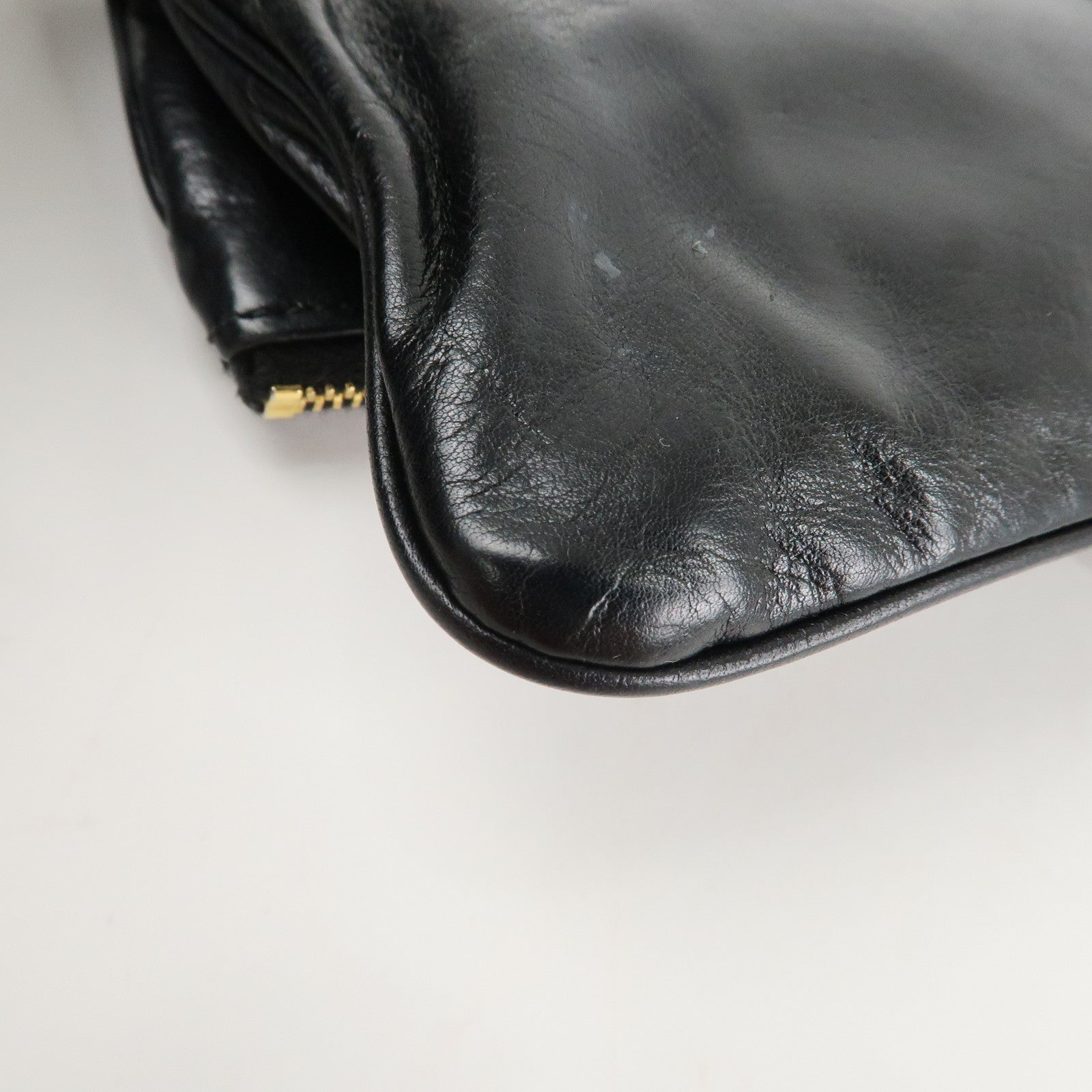 GUCCI Bamboo Leather Clutch Bag Black Gold Hardware 218496 Used