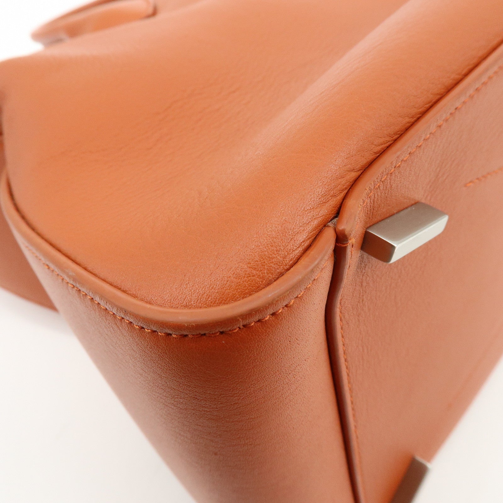 Ferragamo Logo Leather Tote Bag Hand Bag Orange
