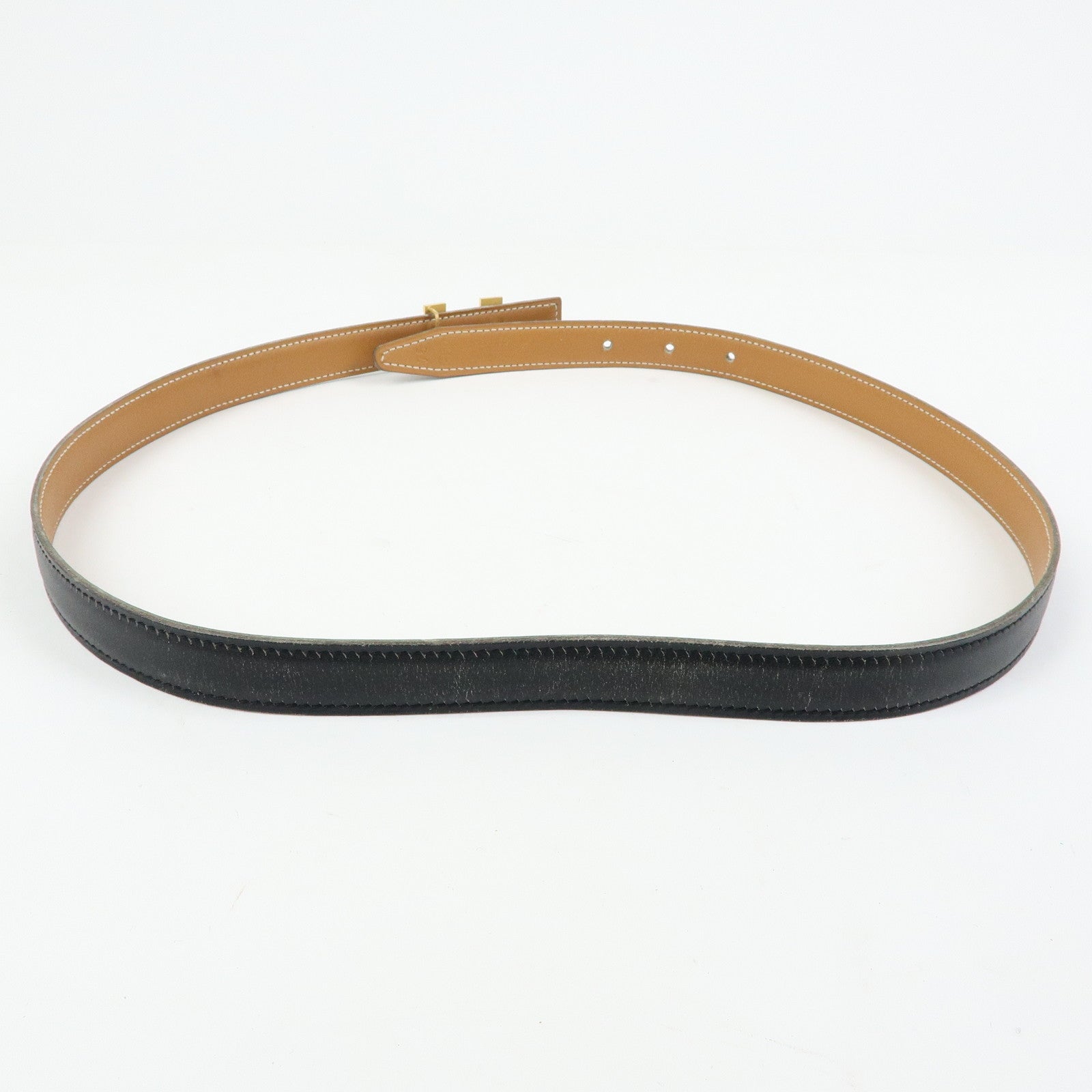 HERMES Mini H Buckle Reversible Constance Calf Belt 75 Black Camel