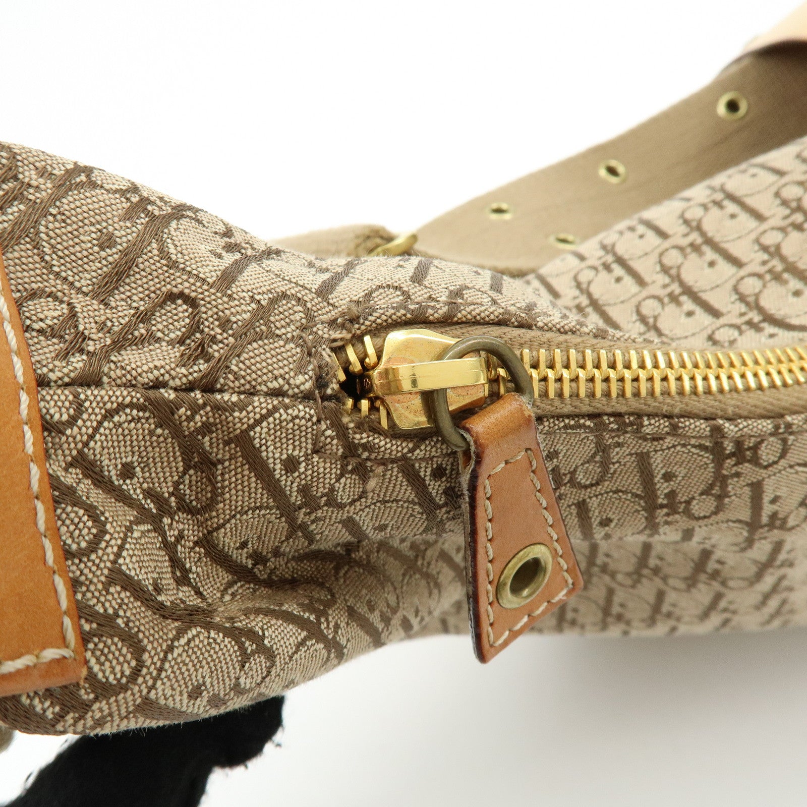 Christian Dior Trotter Canvas Leather Shoulder Crossbody Bag Beige