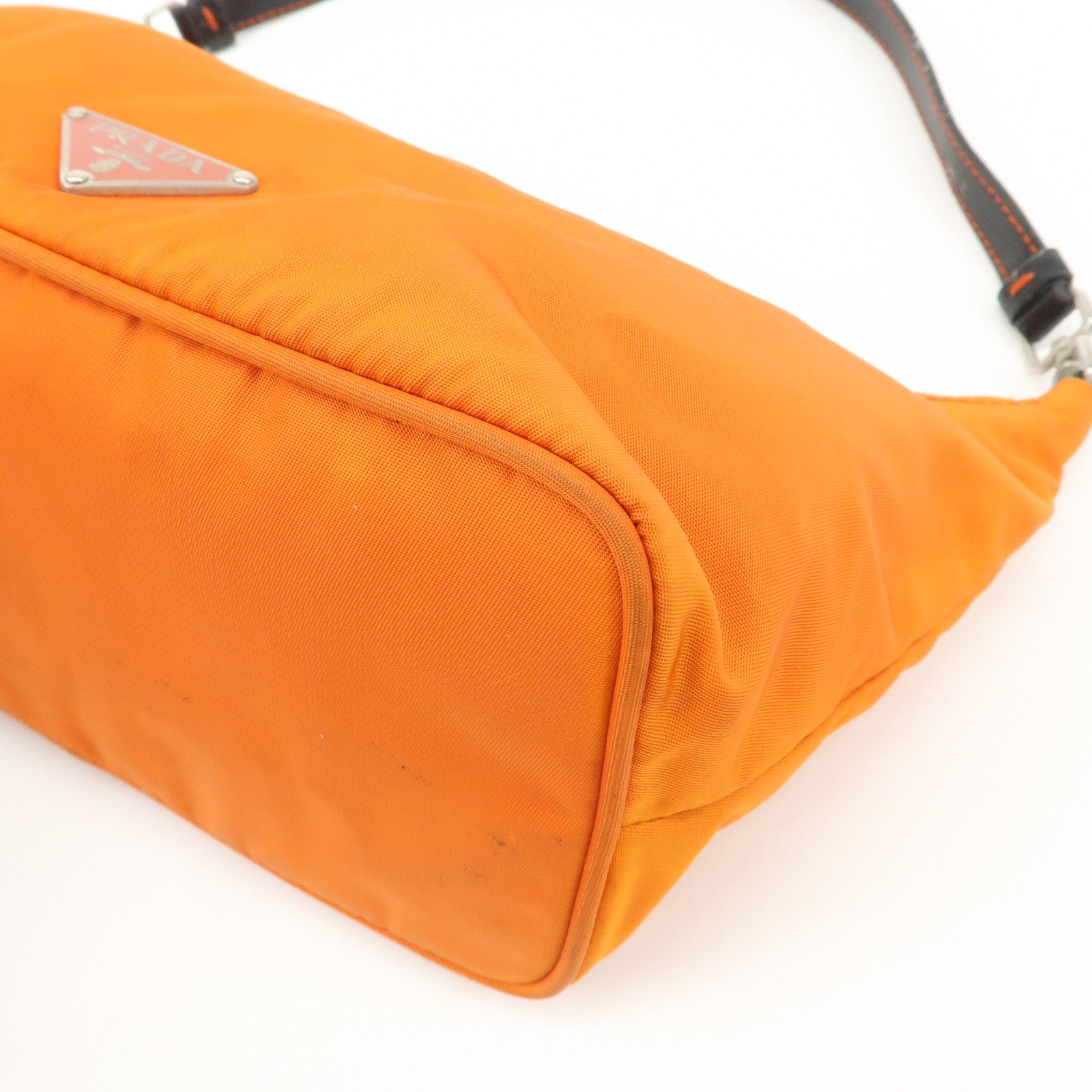 PRADA Triangle Logo Nylon Leather Shoulder Bag Orange BR1267
