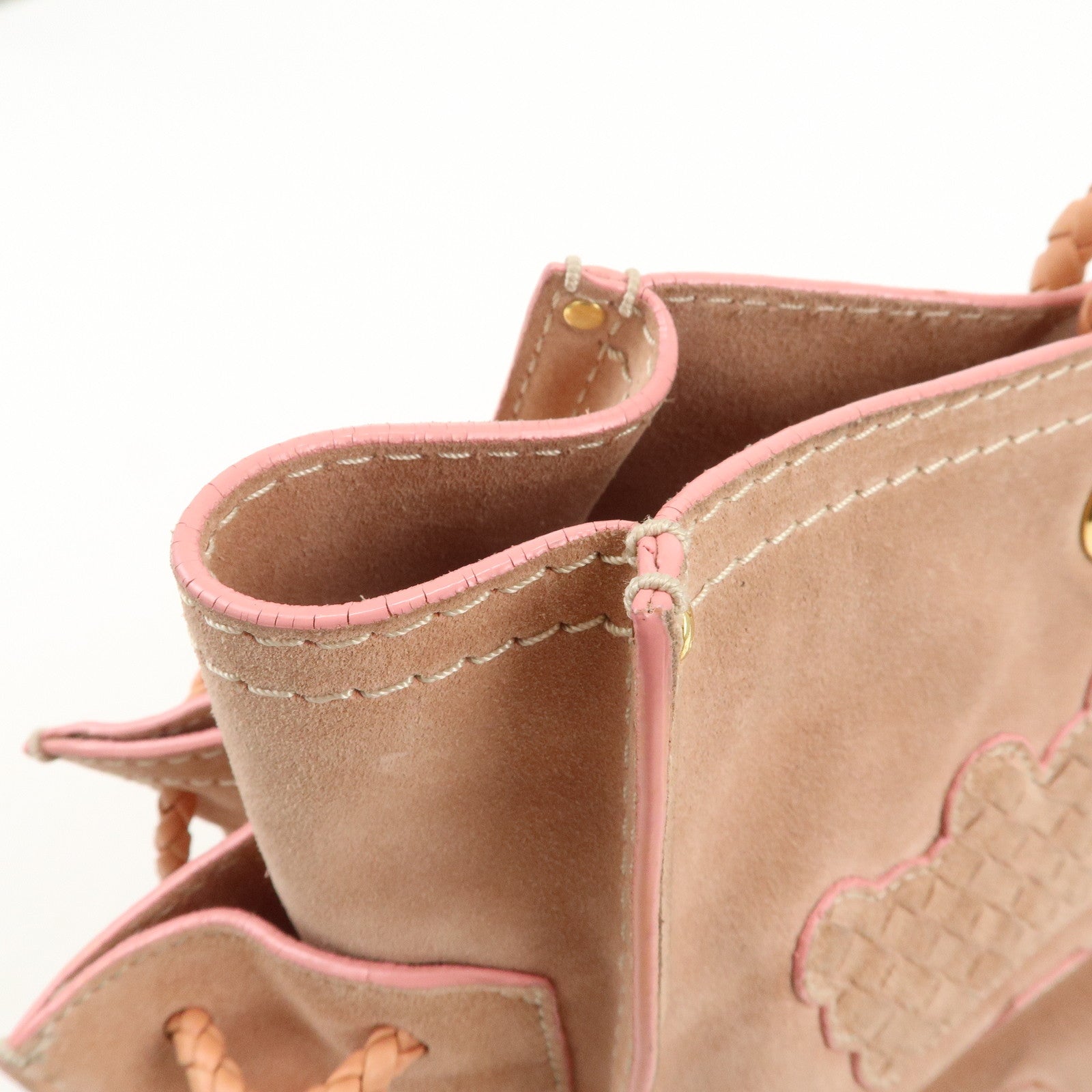 LOEWE Logo Suede Leather Tote Bag Shoulder Bag Pink