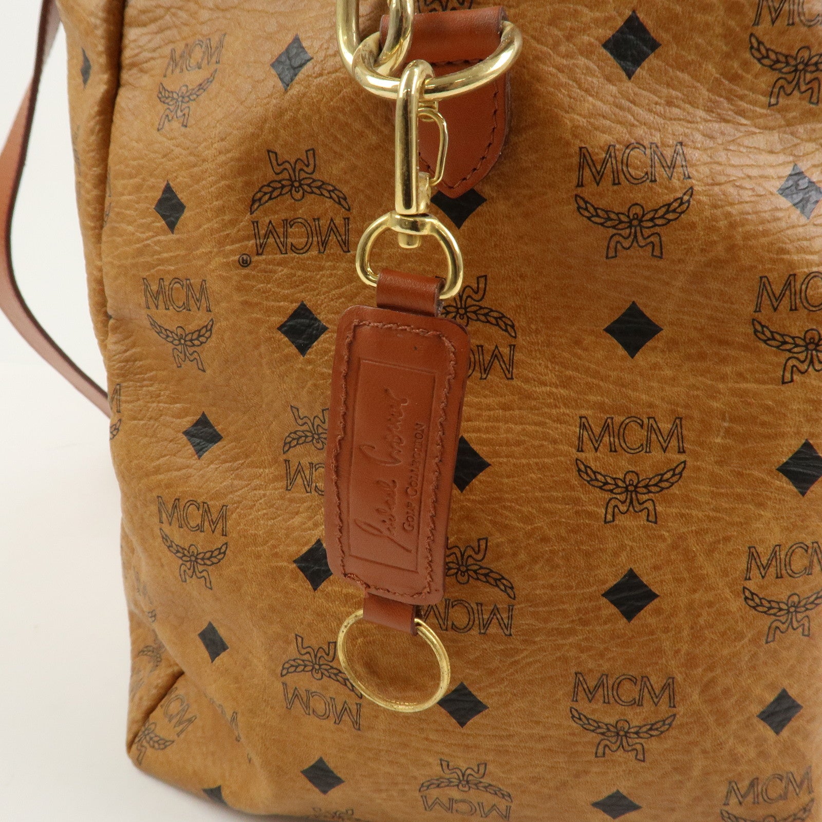 MCM Visetos Leather Boston Bag Shoulder Bag Brown