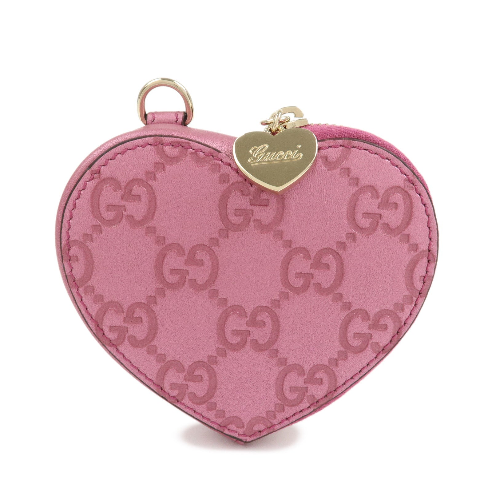GUCCI Lovely Heart Guccissima Leather Coin Case MetallicPink 152615