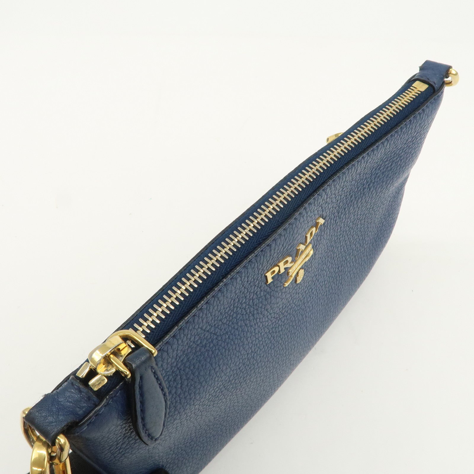 PRADA Logo Leather Shoulder Bag Crossbody Bag Blue 1BH013