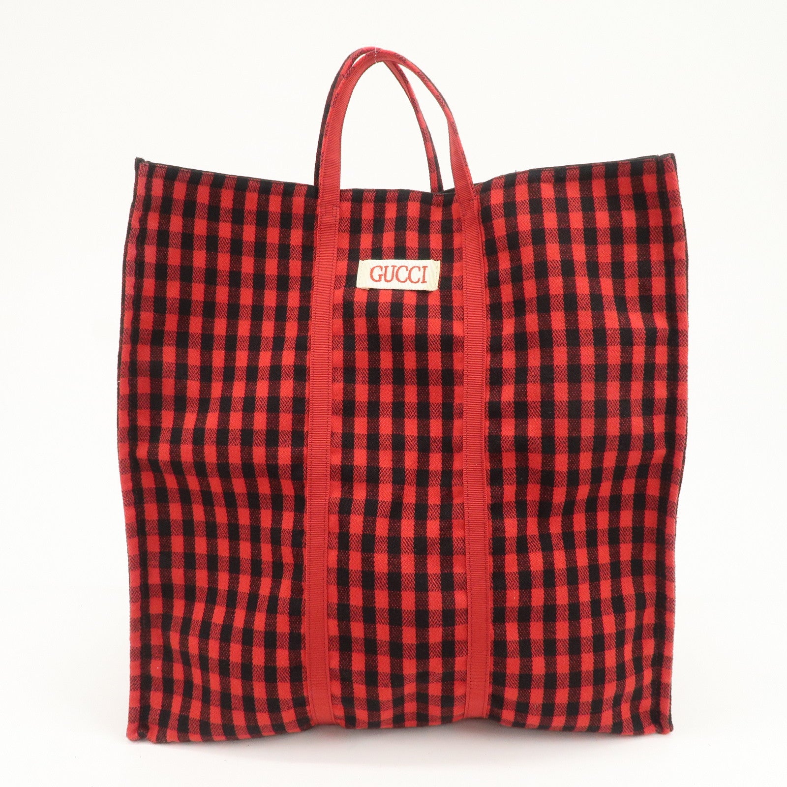 GUCCI Canvas Tote Bag Hand Bag Flower Plaid Red 484690