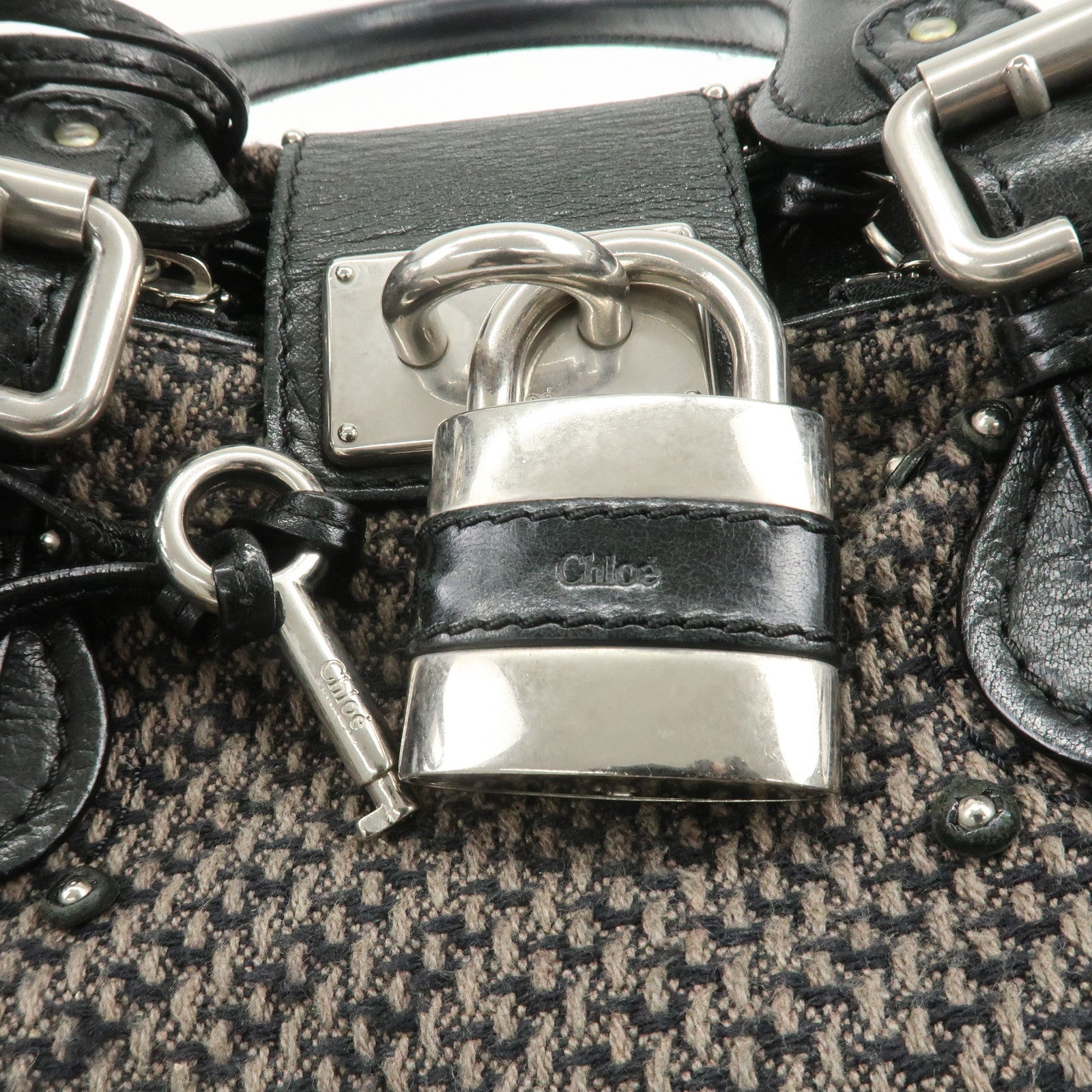 Chloe Paddington Leather Canvas Shoulder Bag Black Gray