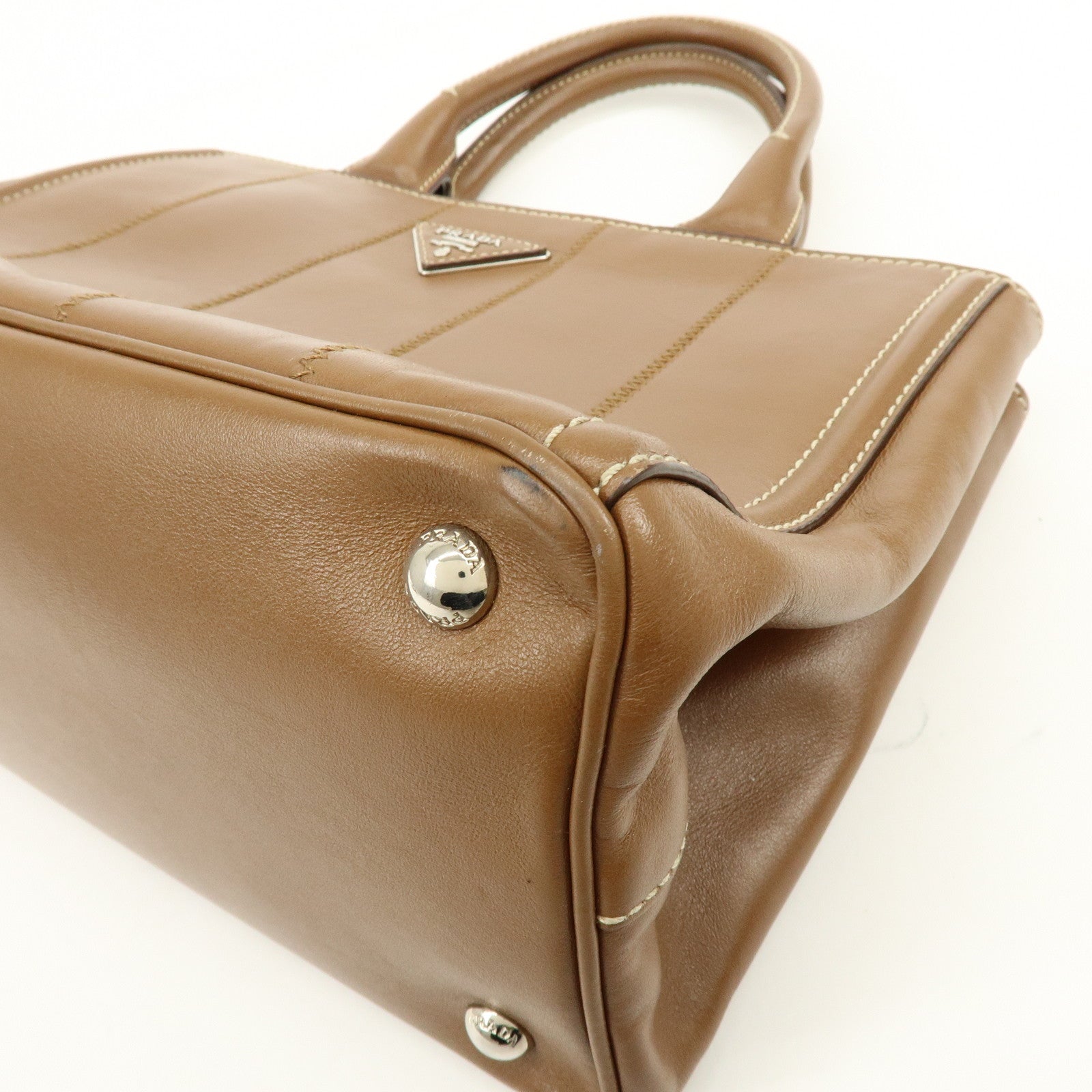 PRADA Canapa Triangle Logo 2Way Bag Shoulder Hand Bag Brown 1BG900
