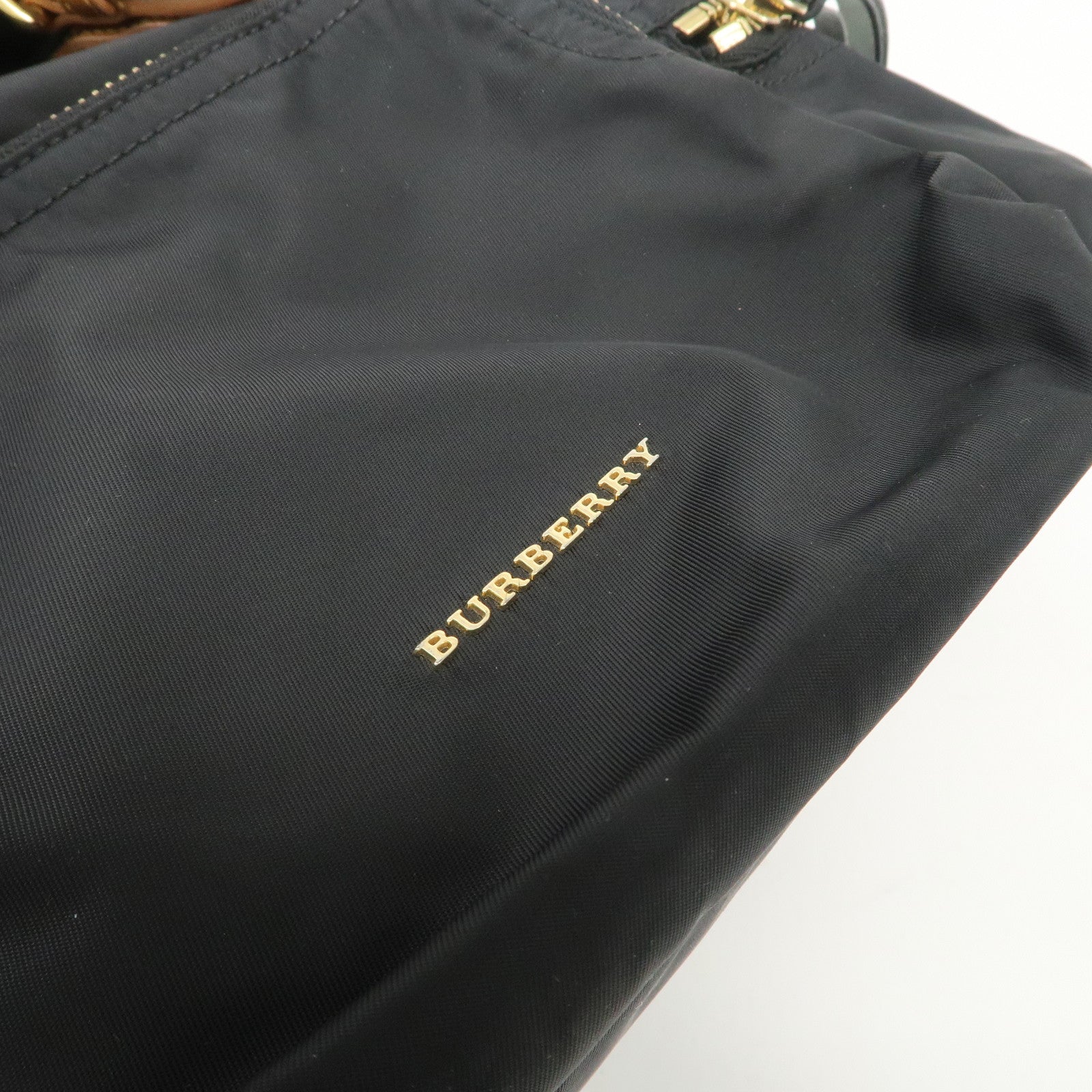 BURBERRY Nylon Leather Backpack Rucksuck Black Brown Gold