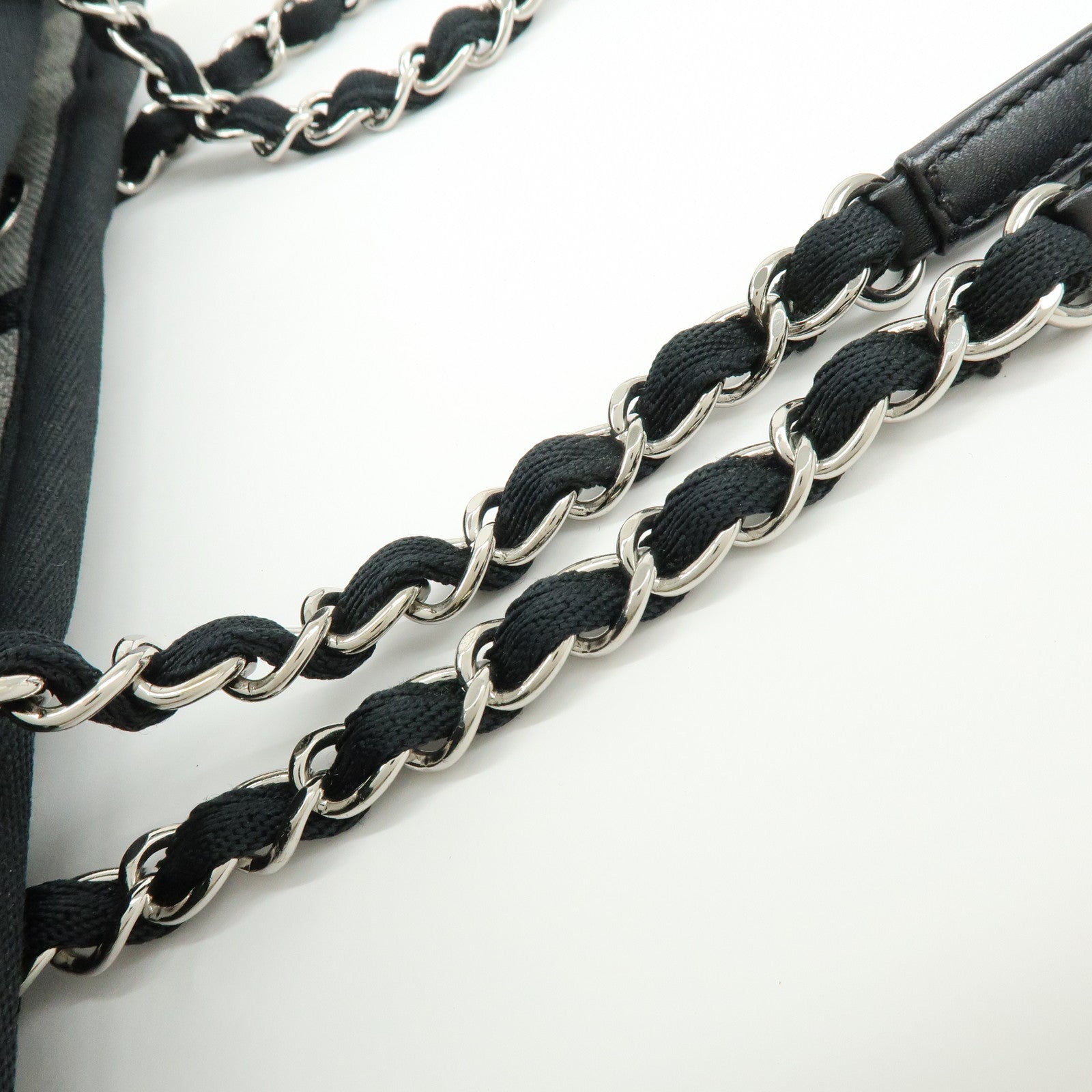 CHANEL Deauville PM Canvas Leather Chain Tote Bag Grey A66939