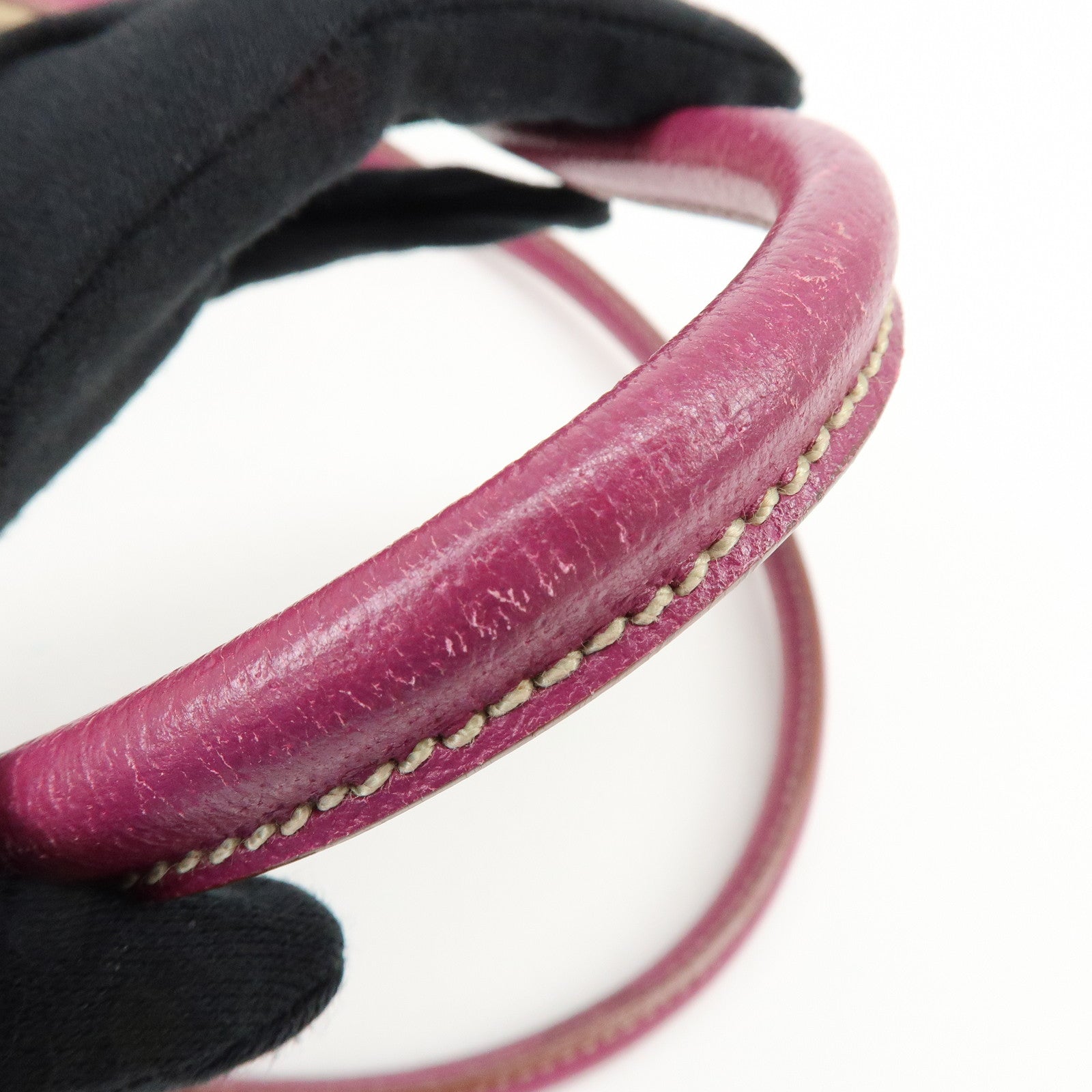 PRADA Triangle Logo Canvas Leather Hand Bag Beige Purple BR0811