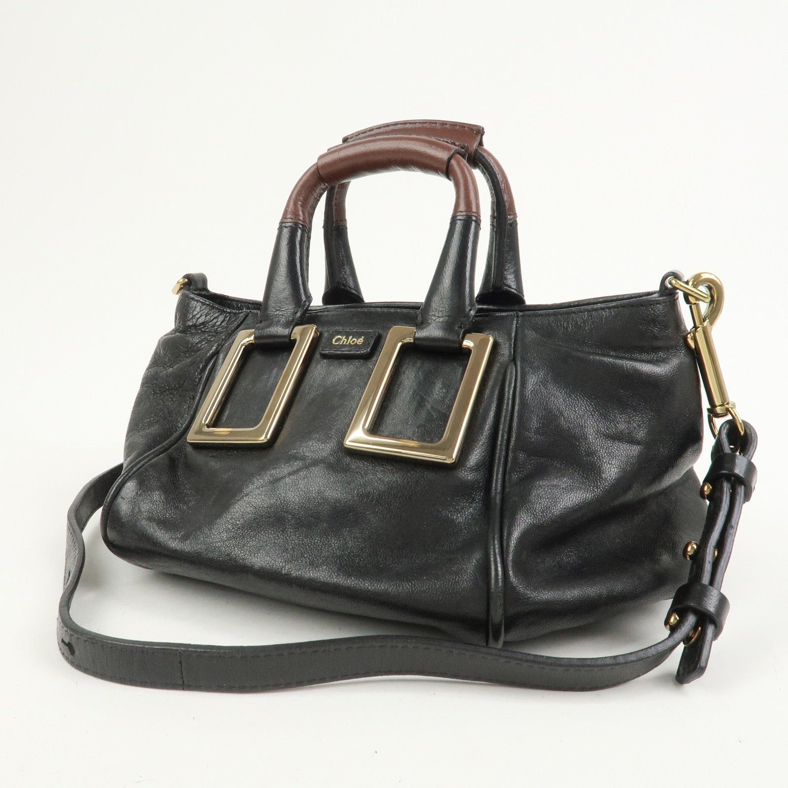 Chloe Ethel Leather Hand Bag Black Brown Gold HDW