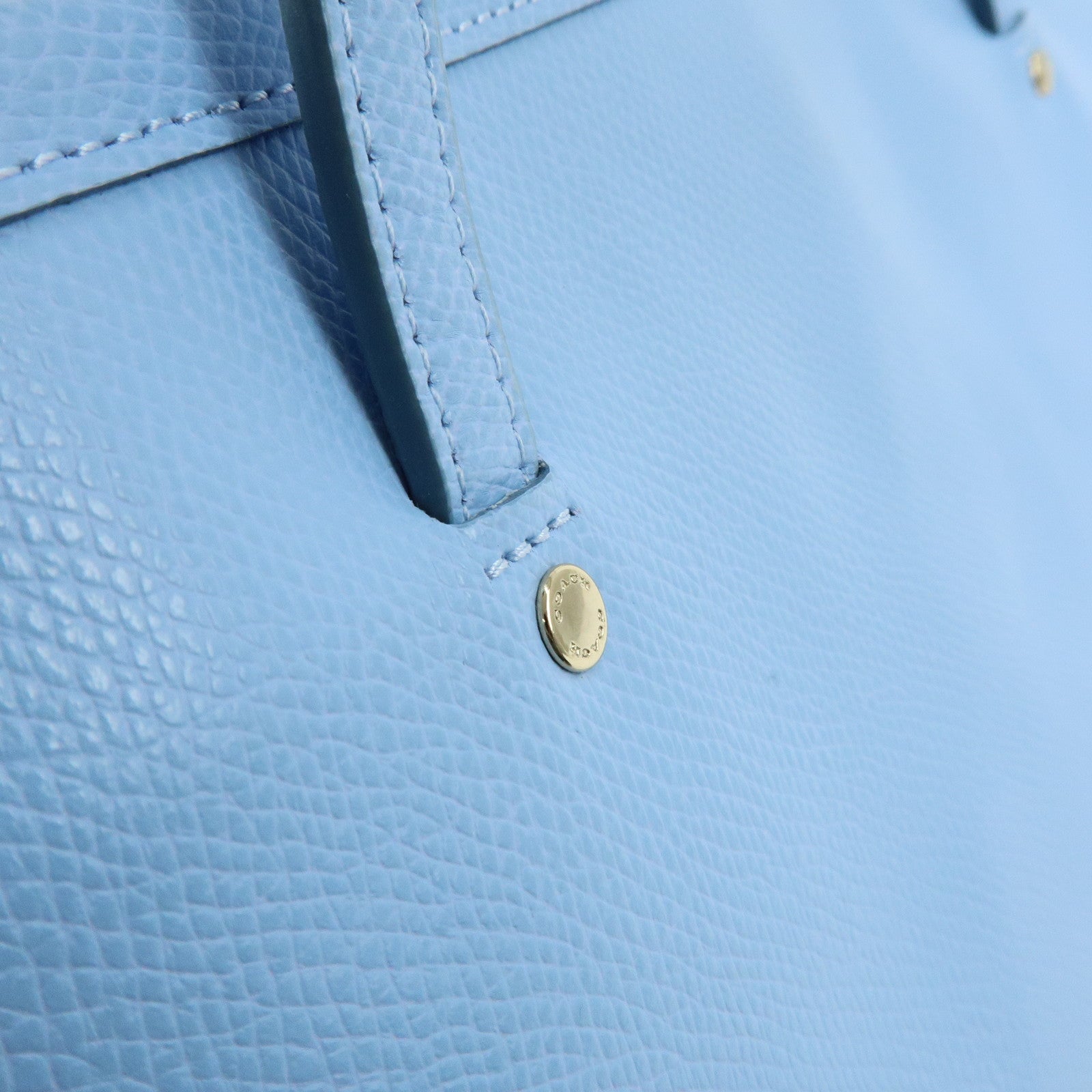 COACH Leather Tote Bag Shoulder Bag Light Blue