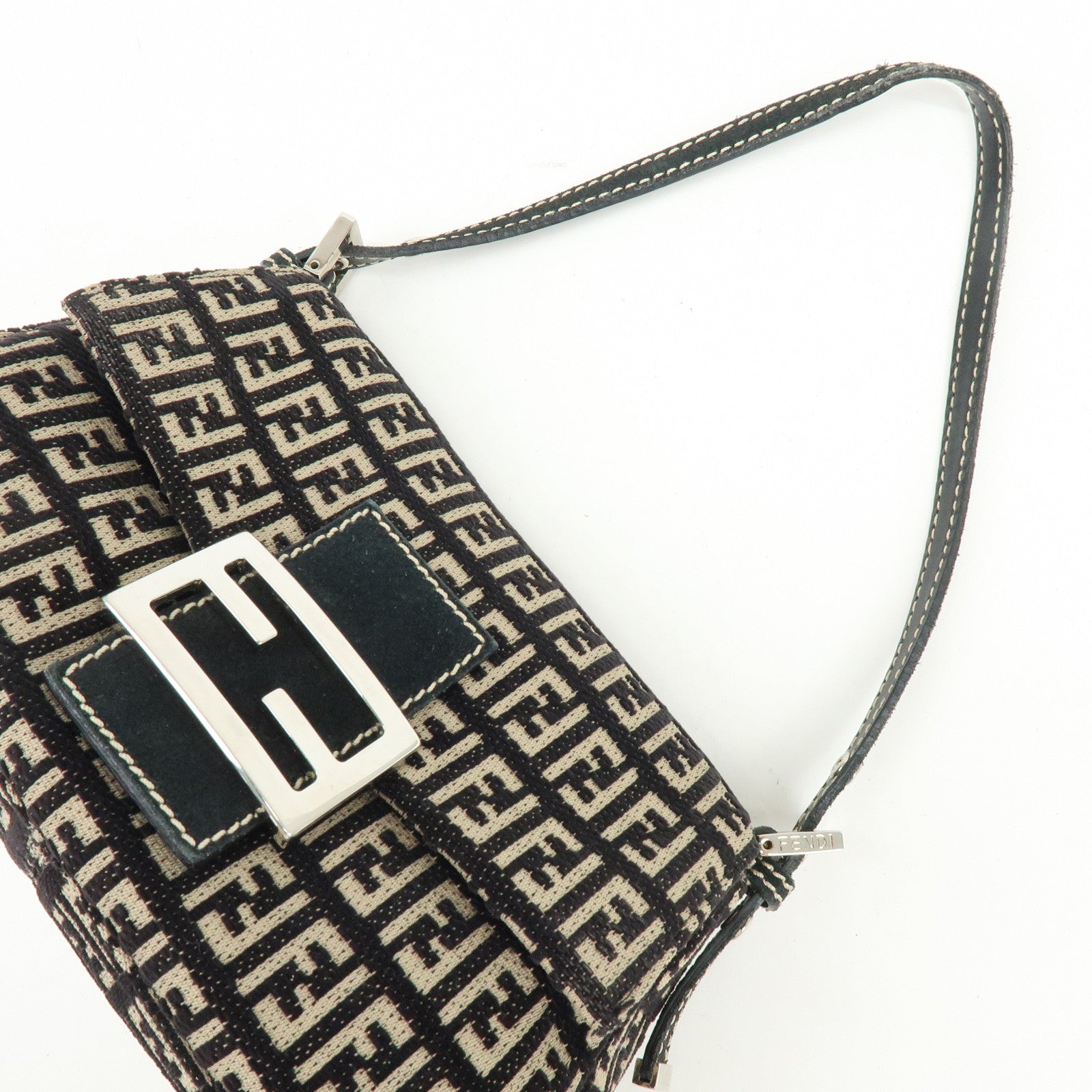 FENDI Mini Mamma Baguette Zucchino Canvas Shoulder Bag 8BR180