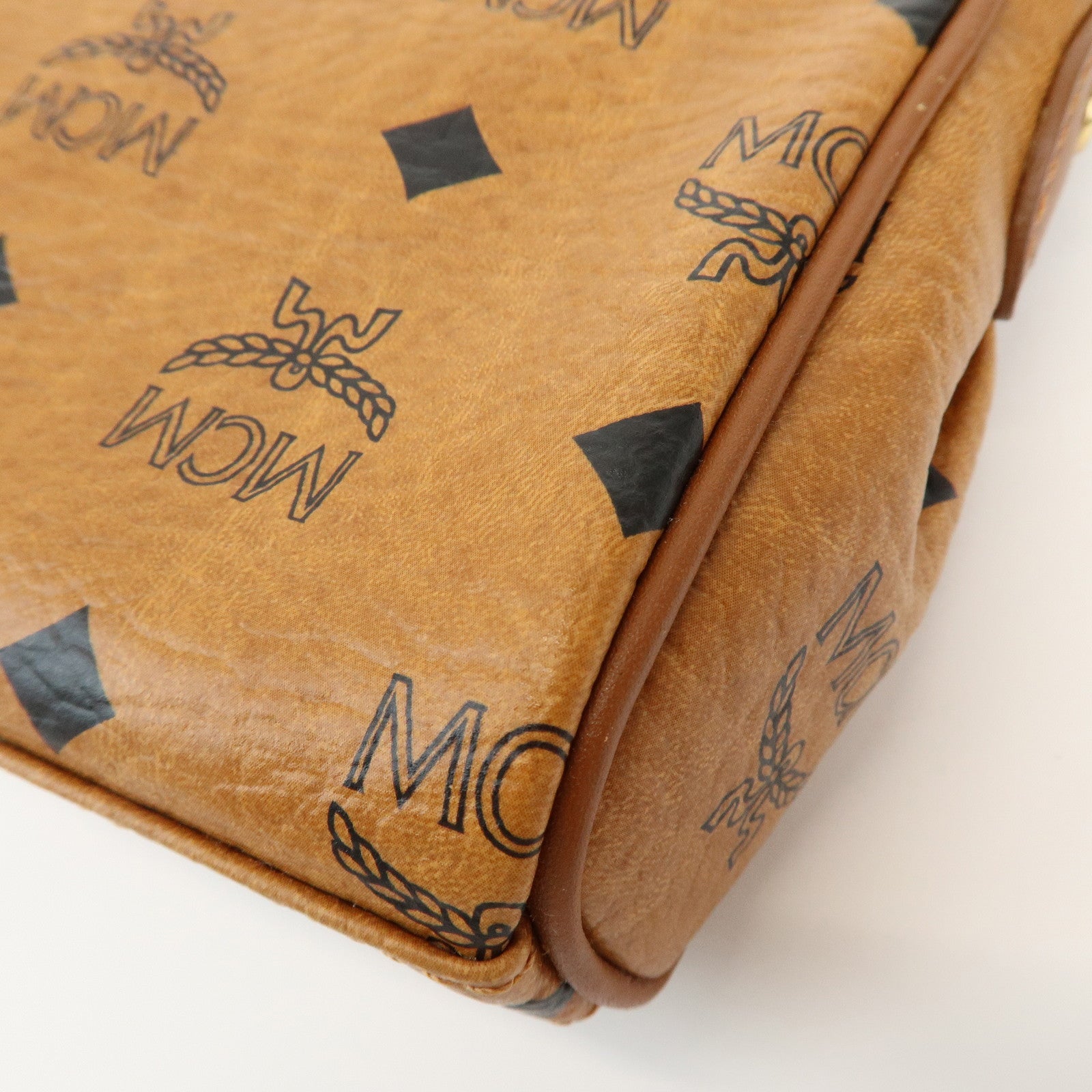 MCM Visetos Logo Leather Hand Bag Shoulder Bag Brown