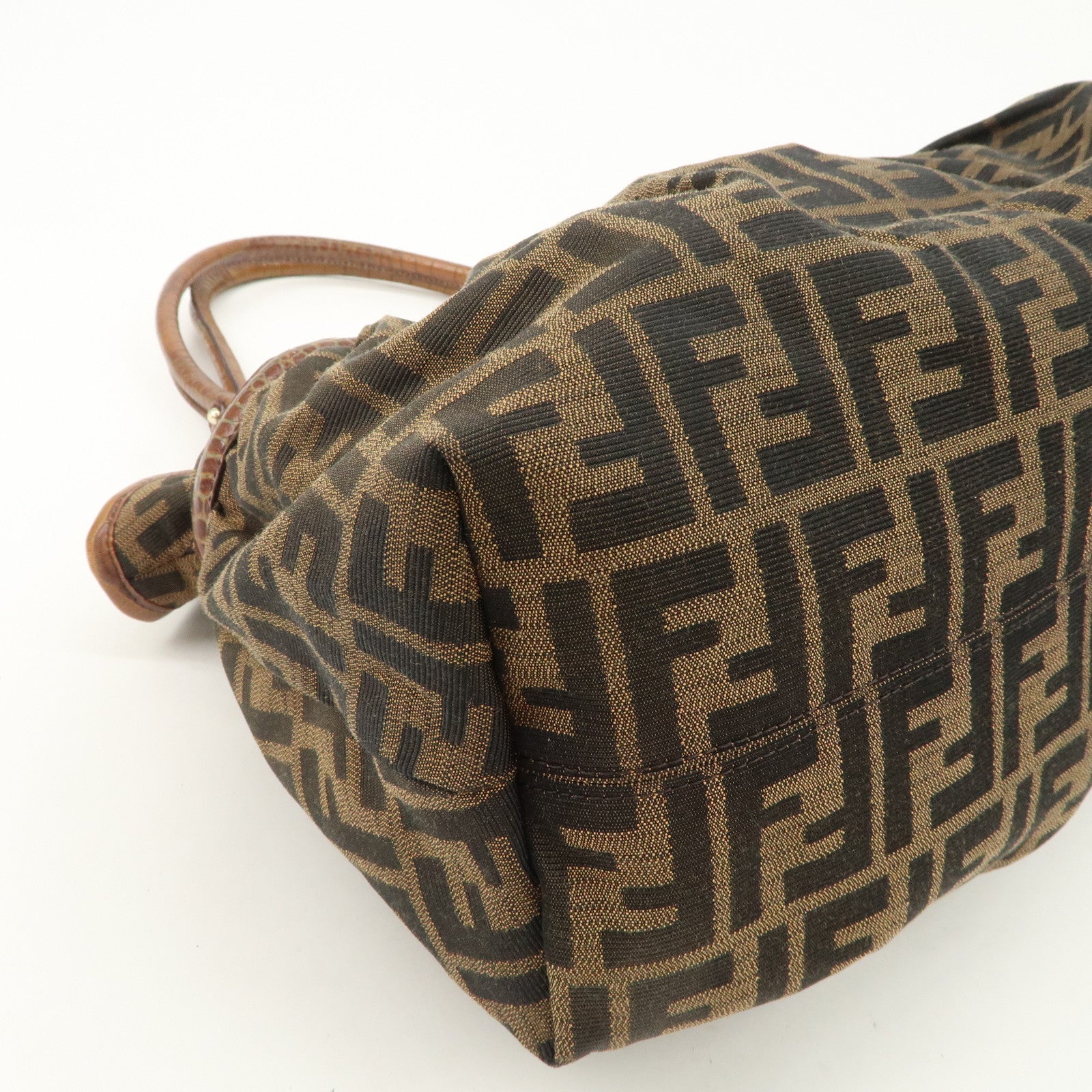 FENDI Zucca Gathered Canvas Leather Shoulder Bag Tote Bag 8BH186