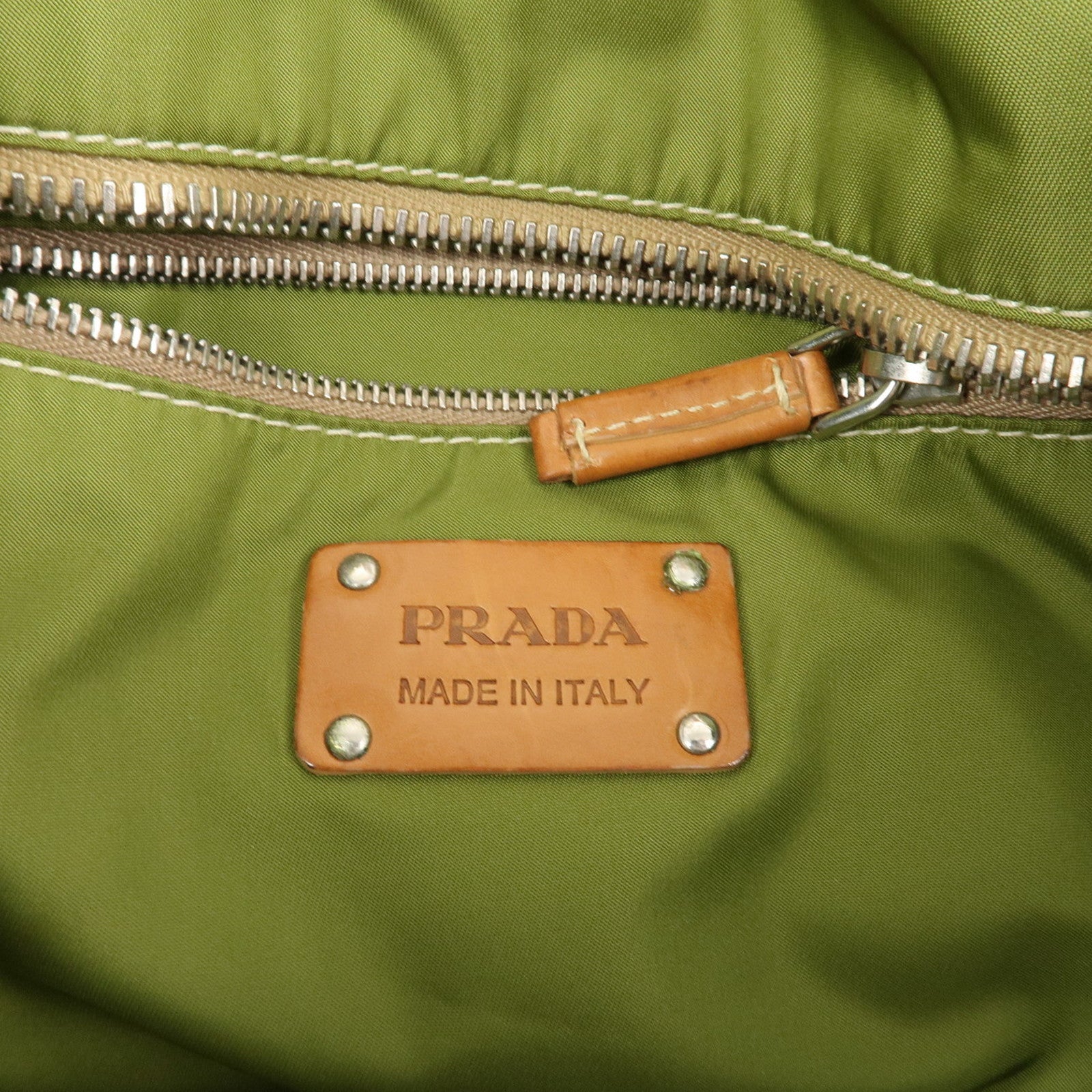 PRADA Triangle Logo Leather Nylon 2Way Tote Bag Brown Khaki