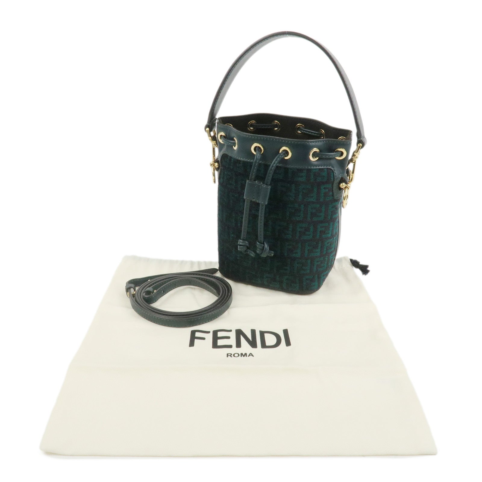 FENDI Mon Tresor Canvas Leather 2Way Bag Hand Bag Green 8BS010