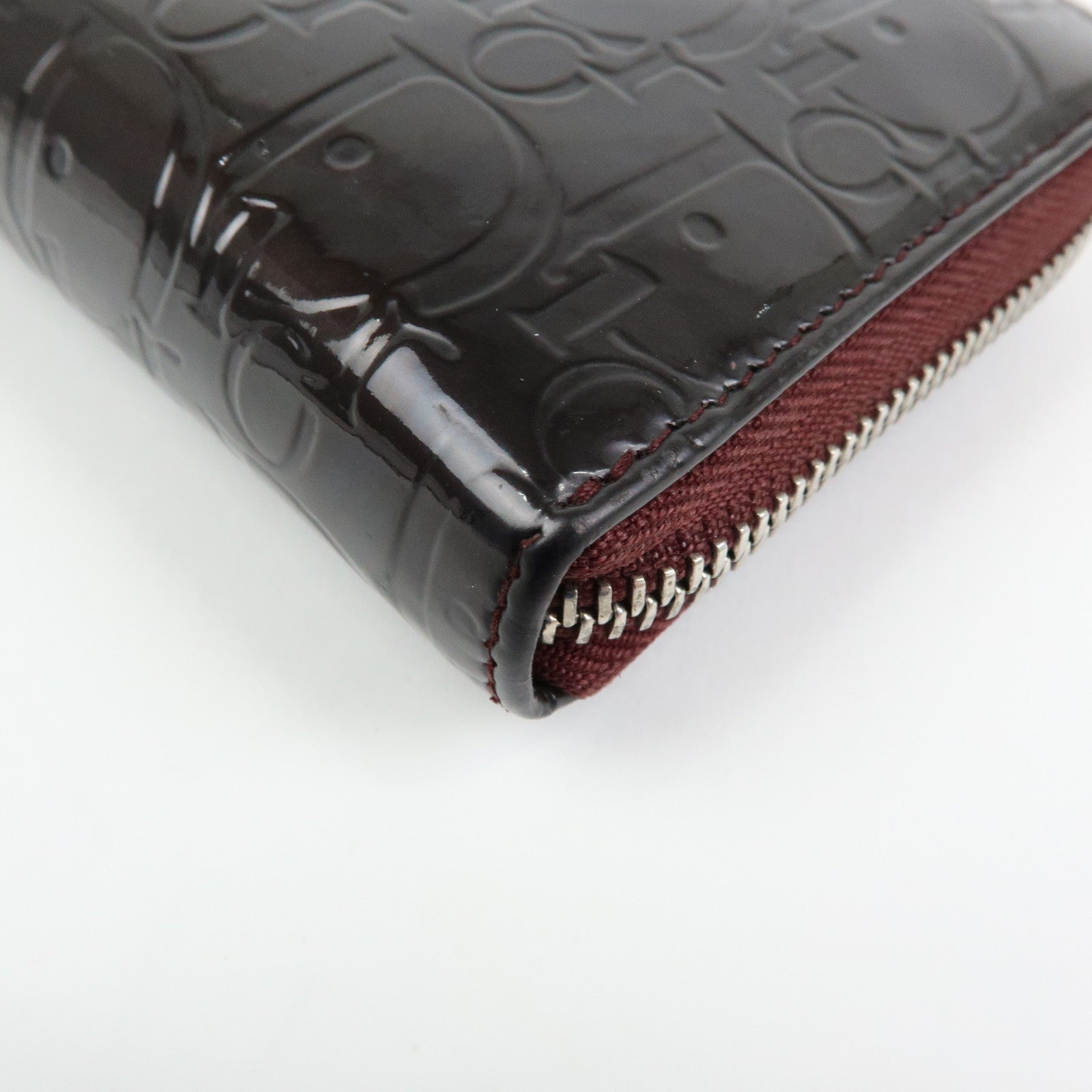 Christian Dior Trotter Patent Leather Round Zippy Wallet Purple