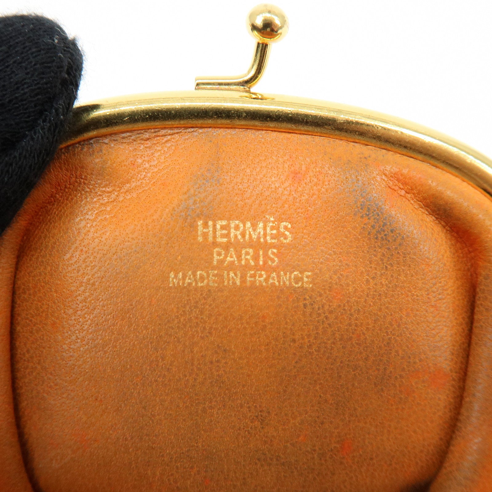 HERMES Emile Vibrato Coin Case Coin Purse □F Stamped Orange