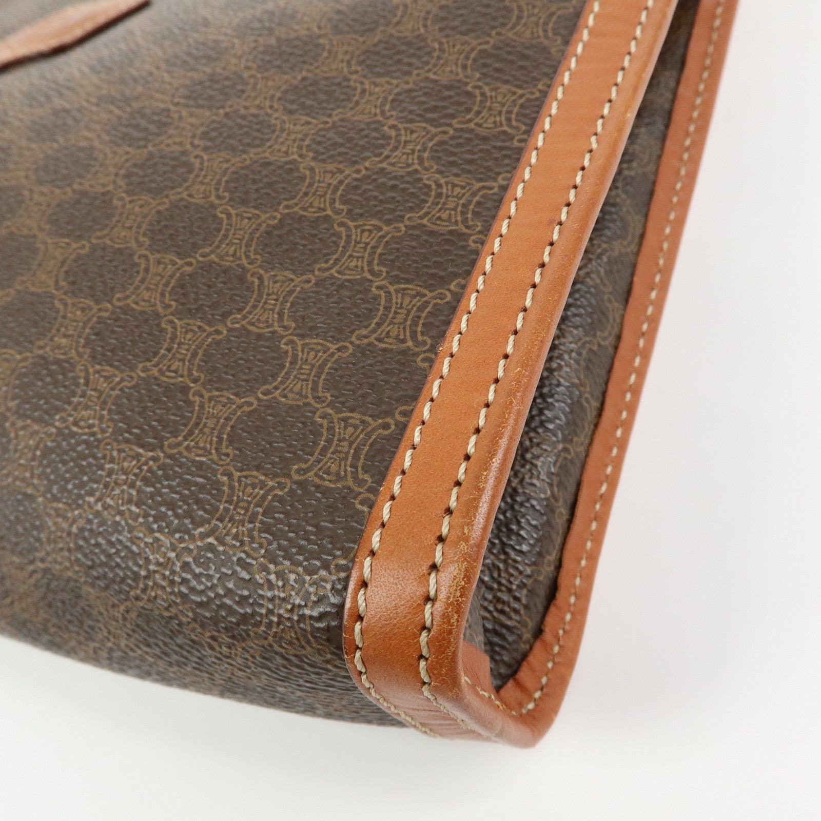CELINE Logo Macadam PVC Leather Clutch Bag Flat Pouch Brown
