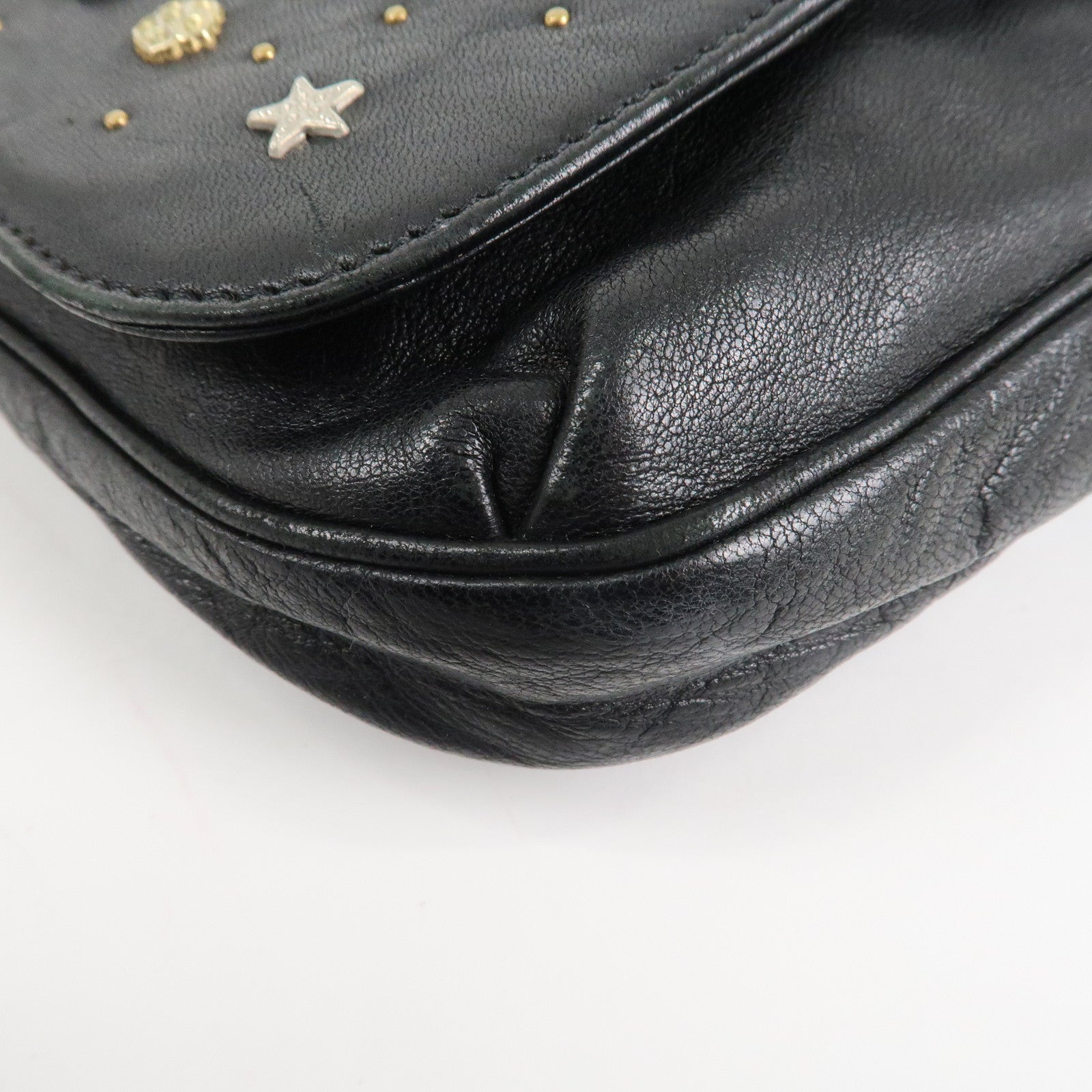 JIMMY CHOO Zodiac Leather Studs Shoulder Bag Black Gold HDW Used