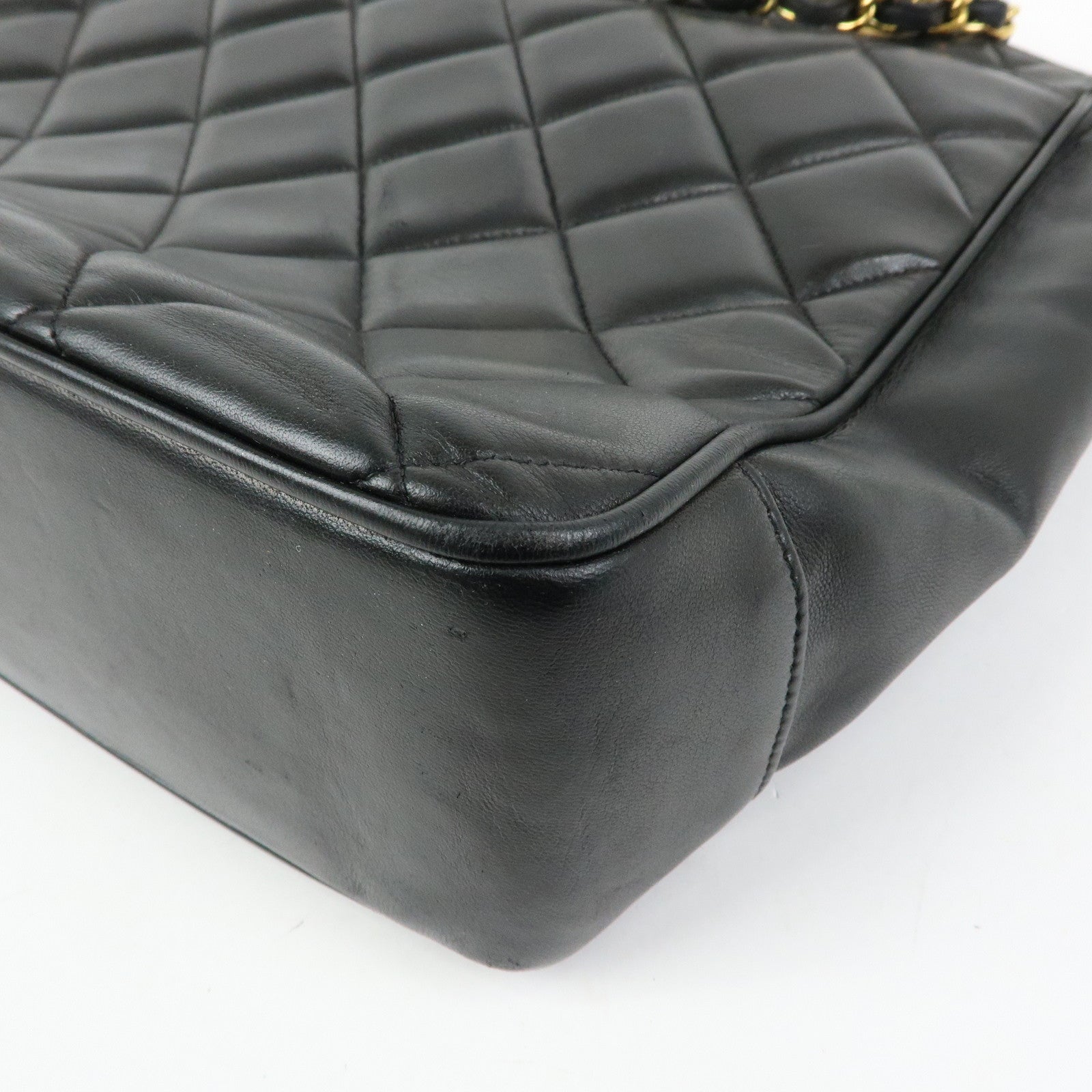 CHANEL Matelasse COCO Mark Lamb Skin Tote Bag Shoulder Bag Black