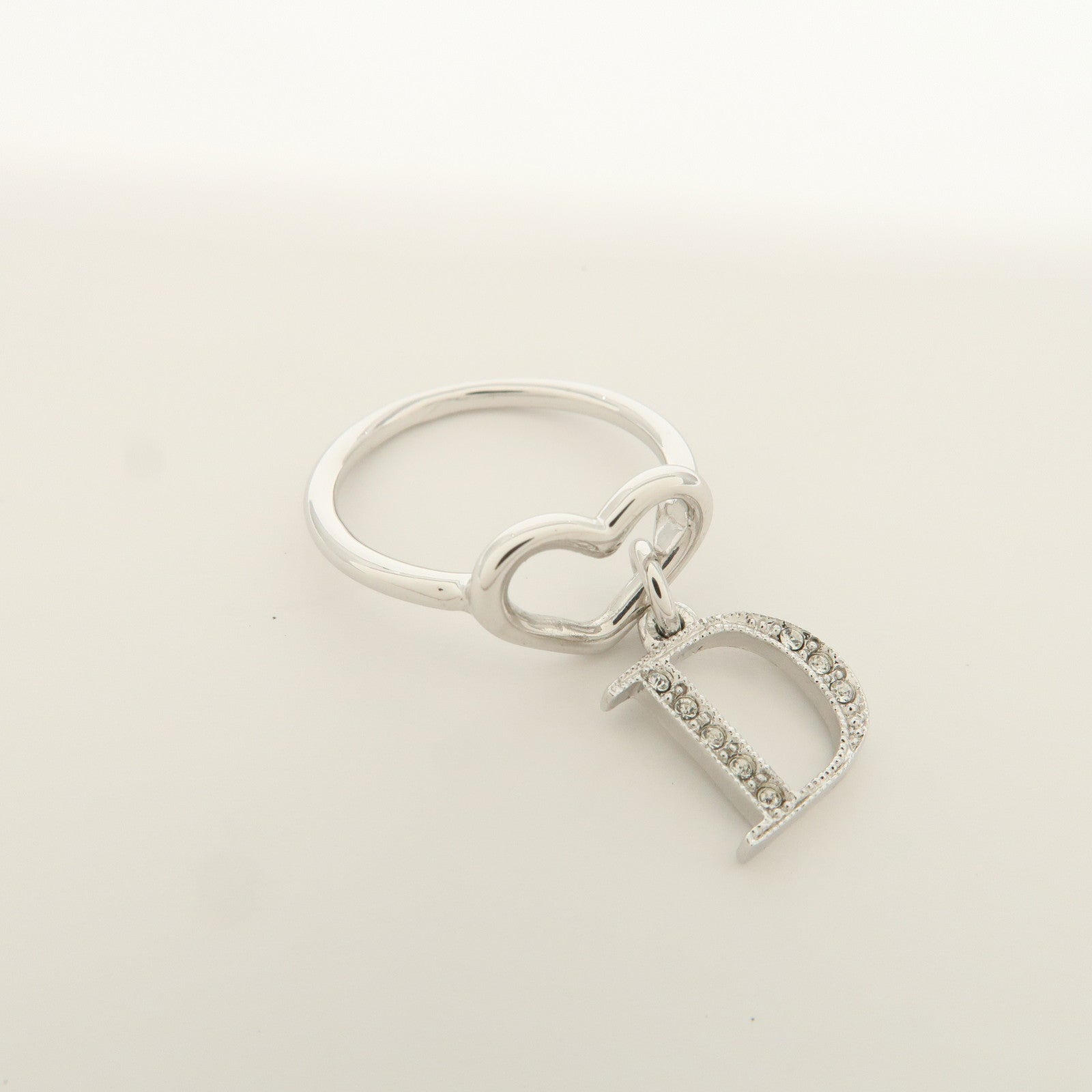 Christian Dior D Logo Heart Metal Ring Silver US 6