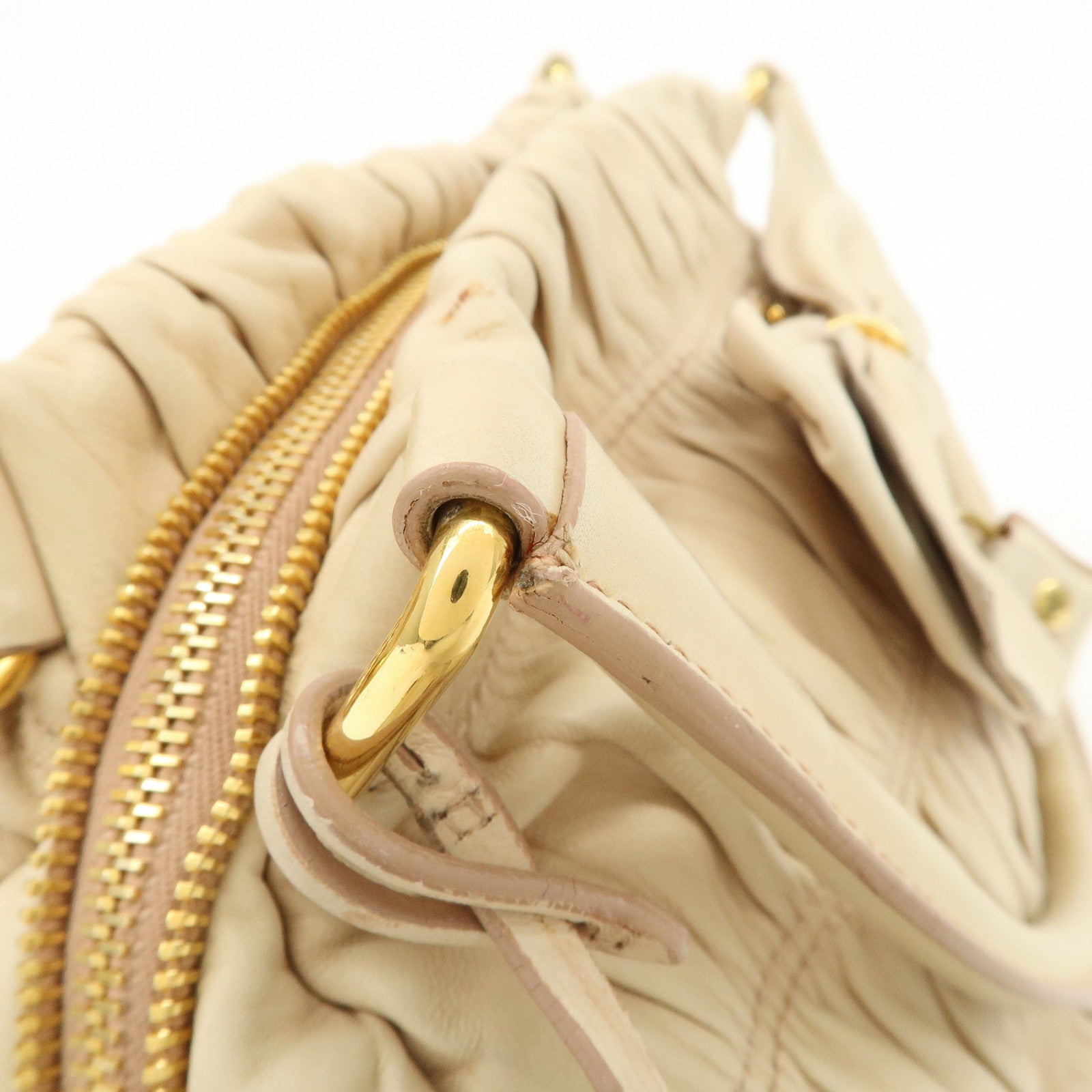 PRADA Nappa Leather Gathered Ribbon Shoulder Bag Hand Bag BR4492
