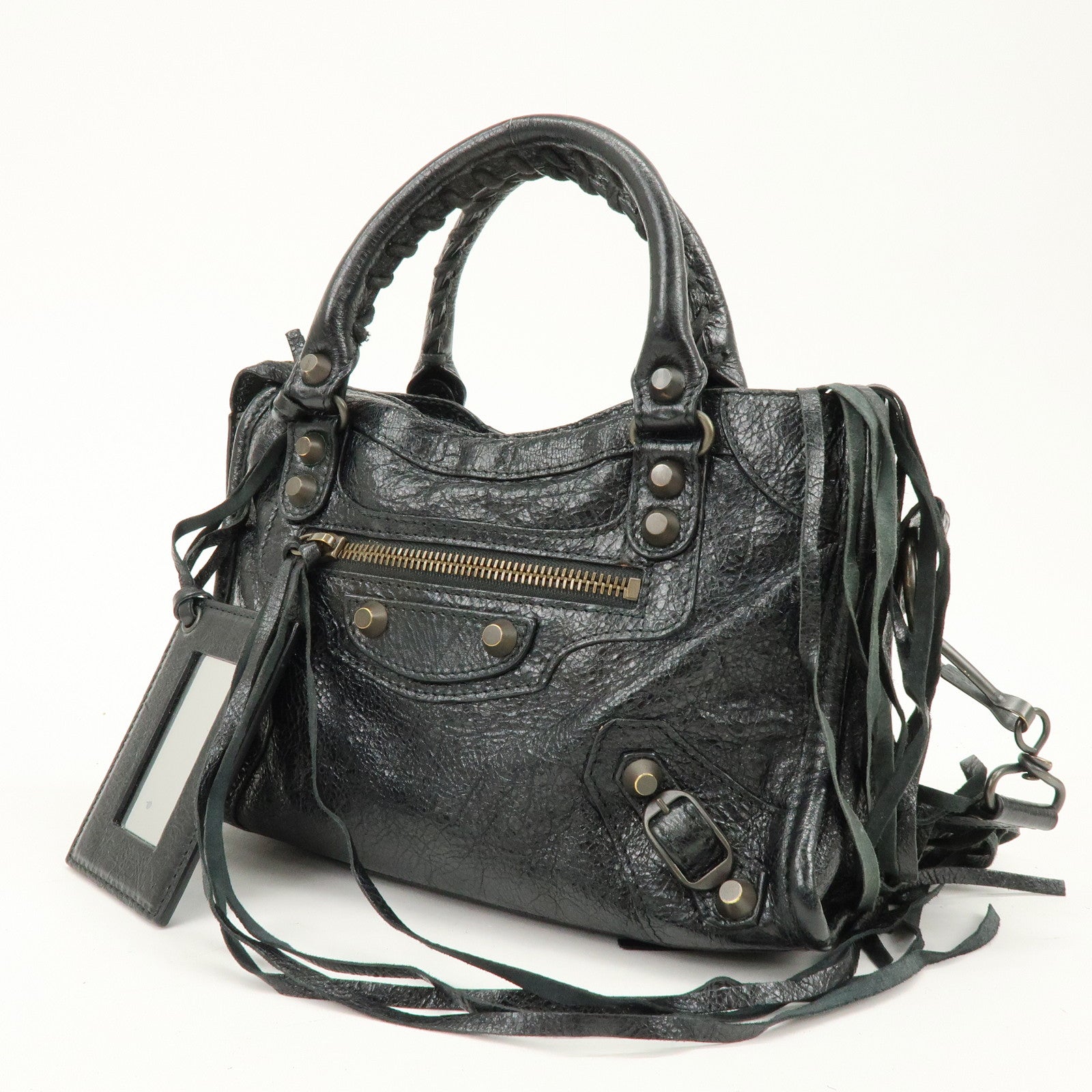 BALENCIAGA Classic Mini City Leather 2Way Hand Bag Black 300295