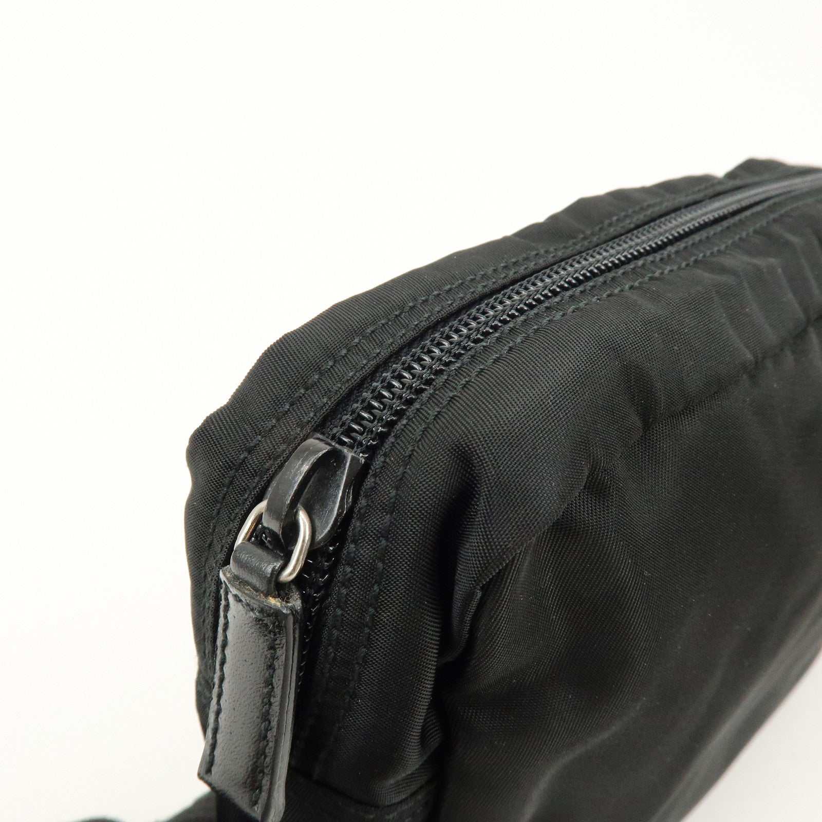 PRADA Triangle Logo Nylon Pouch Cosmetic Case Black