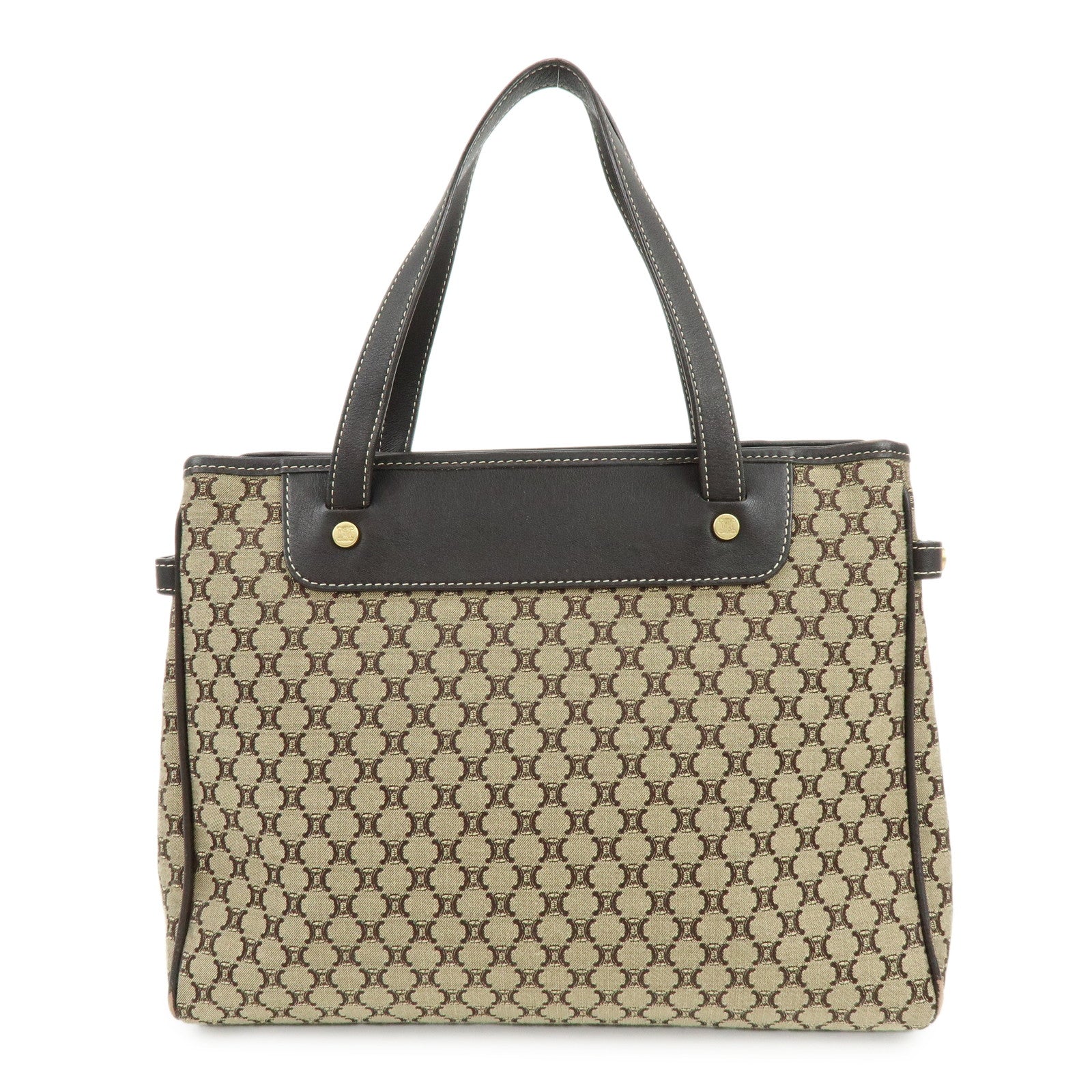 CELINE Macadam Canvas Leather Hand Bag Brown Beige