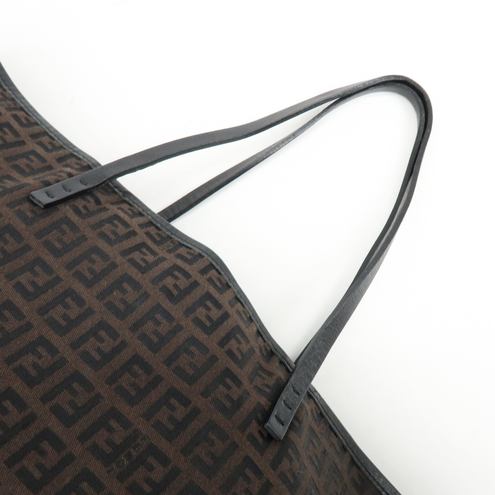 FENDI Zucchino Canvas Leather Tote Bag Shoulder Bag Brown