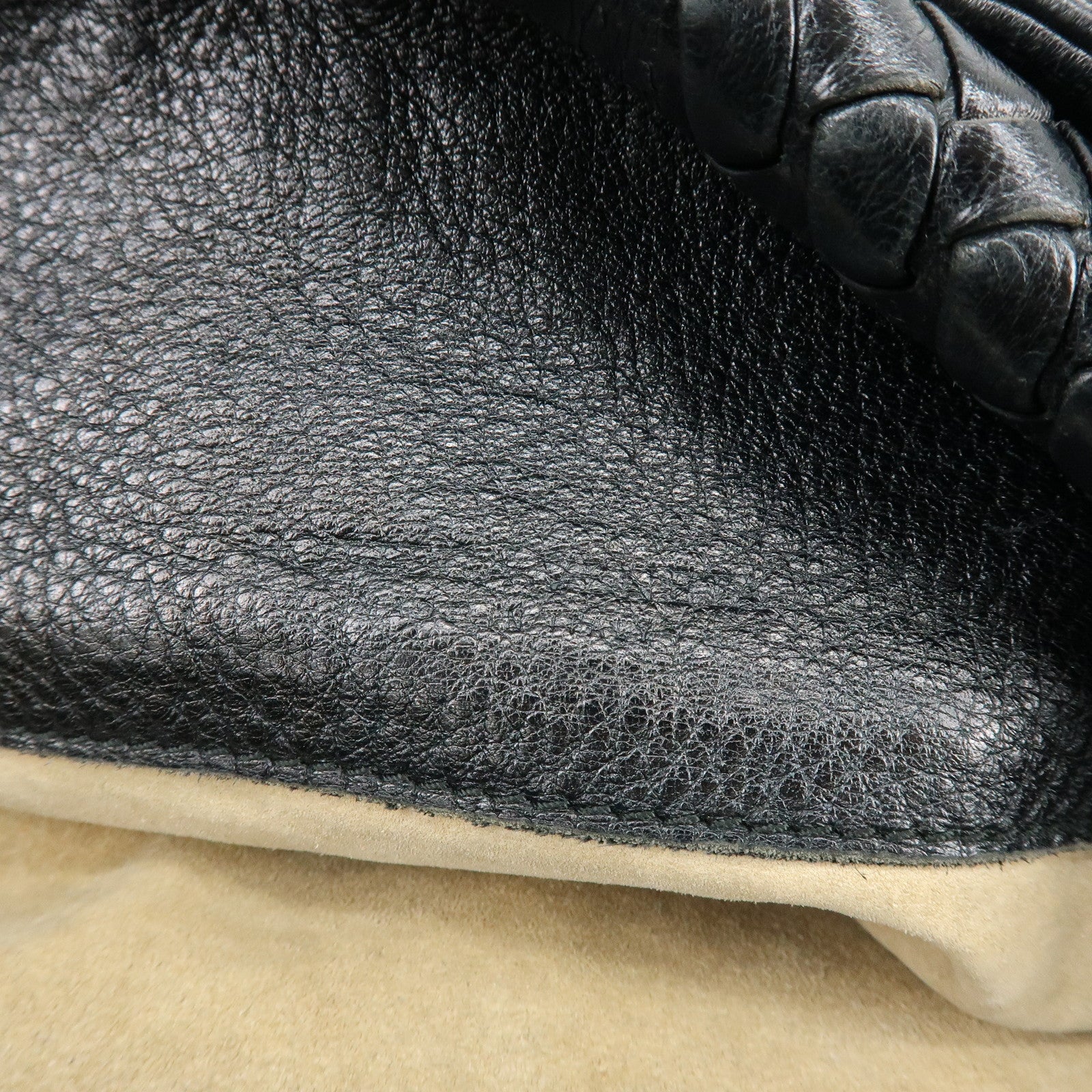 BOTTEGA VENETA Cervo Leather Shoulder Bag Hand Bag Black