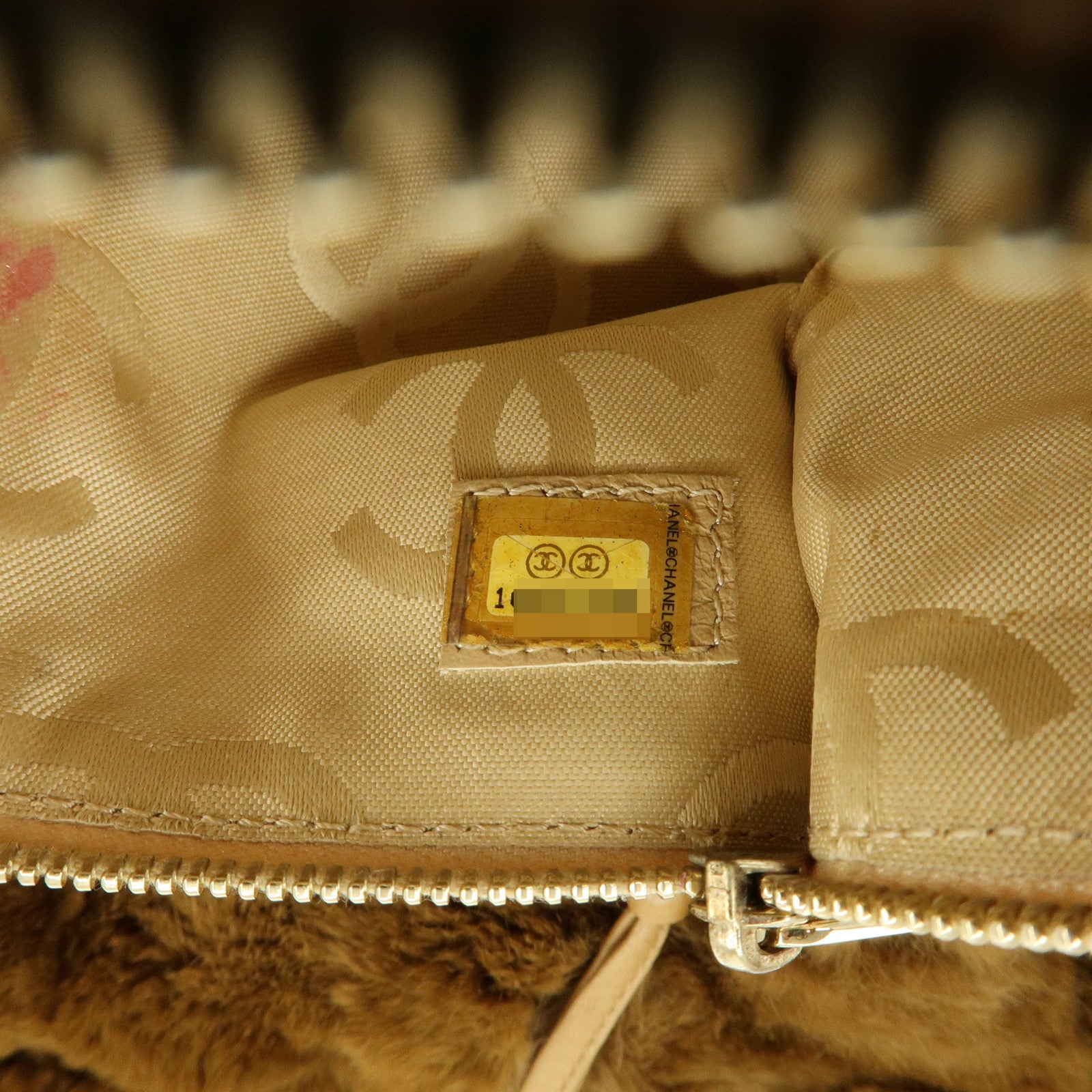 CHANEL COCO Mark Fur Lamb Skin Chain Shoulder Bag Brown