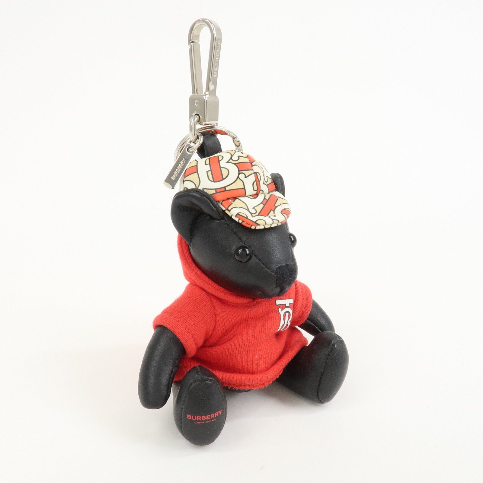BURBERRY Thomas Bear Leather Bag Charm Key Holder Black Red