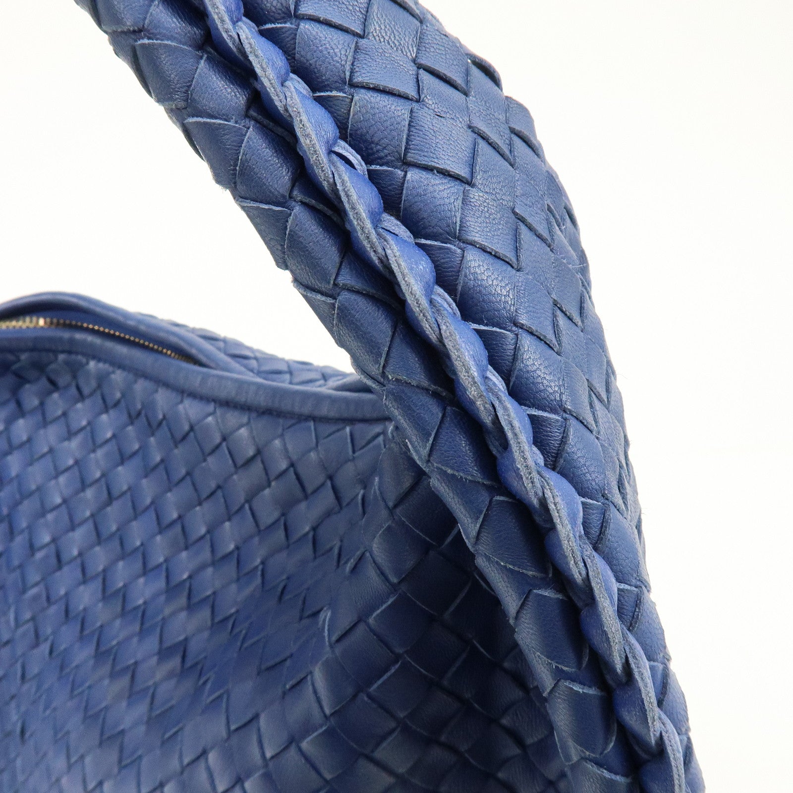 BOTTEGA VENETA Hobo Intrecciato Leather Shoulder Bag Blue 115654